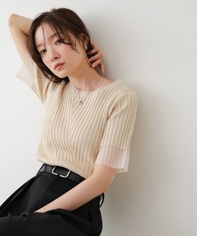 【バブ ブージュルード/Bab Bou Jeloud】のシアー使い5分袖リブニットトップス/サマーニット 人気、トレンドファッション・服の通販 founy(ファニー) ファッション Fashion レディースファッション Fashion for Women トップス・カットソー Cut & Sew Tops ニット Knit Tops & Sweaters クール Cool, Chic 切替 Switching, Contrast Panel サマー Summer, Summer Style シアー Sheer, See-Through シンプル Simple, Minimal ストレッチ Stretch, Stretchy Fabric スラックス Slacks, Dress Pants デニム Denim, Jeans Material フィット Fit, Slim Fit フェミニン Feminine, Girly フロント Front, Front Design マニッシュ Mannish, Boyish ランダム Random, Irregular リブニット Rib Knit, Ribbed Knit おすすめ Recommended / Our Picks 夏 Summer |ID:prp329100004526177