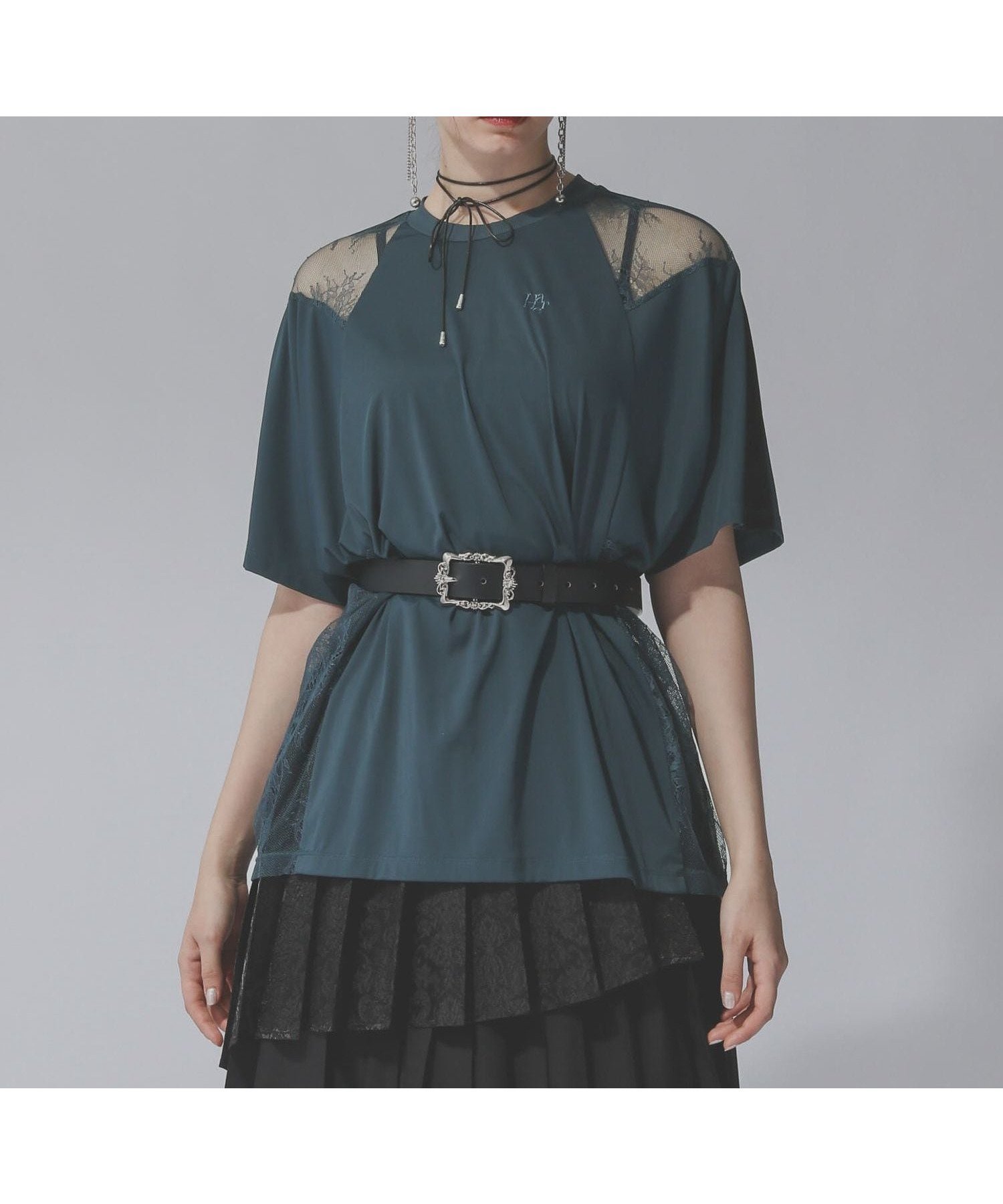 【ハレ/HARE】のレースキリカエTシャツ インテリア・キッズ・メンズ・レディースファッション・服の通販 founy(ファニー) 　ファッション　Fashion　レディースファッション　WOMEN　トップス・カットソー　Tops/Tshirt　シャツ/ブラウス　Shirts/Blouses　ロング / Tシャツ　T-Shirts　おすすめ　Recommend　シアー　Sheer　ドッキング　Docking　ビスチェ　Bustier　ビッグ　Big　レース　Race　ヴィンテージ　Vintage　長袖　Long Sleeve　ブルーグリーン86|ID: prp329100004526181 ipo3291000000032010696