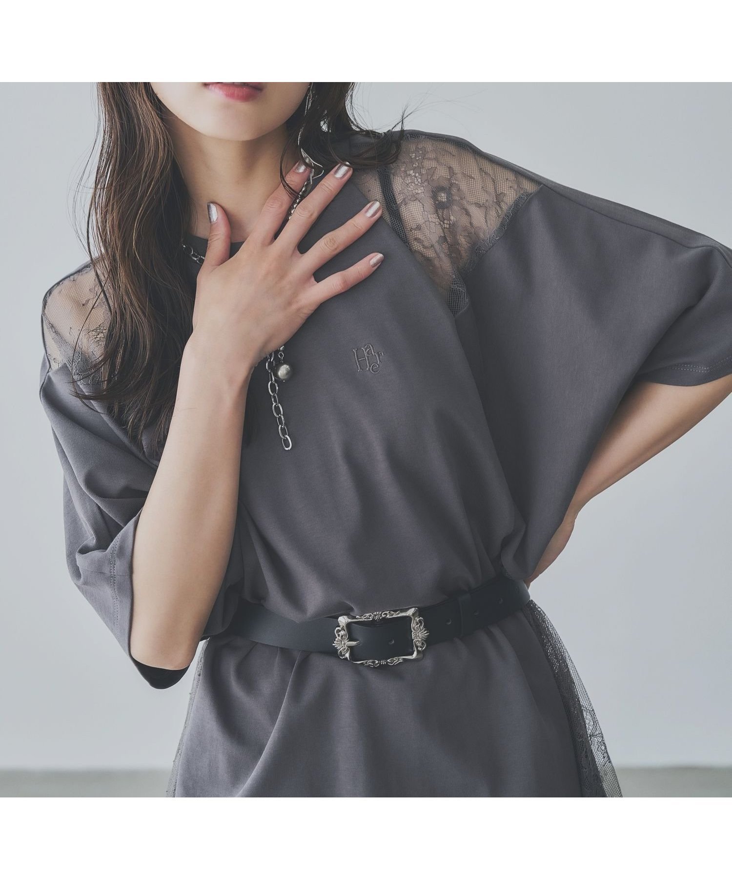 【ハレ/HARE】のレースキリカエTシャツ インテリア・キッズ・メンズ・レディースファッション・服の通販 founy(ファニー) 　ファッション　Fashion　レディースファッション　Ladies' Fashion Online　トップス・カットソー　Tops/Tshirt　シャツ/ブラウス　Shirts/Blouses　ロング / Tシャツ　T-Shirts　おすすめ　Recommend　シアー　Sheer　ドッキング　Docking　ビスチェ　Bustier　ビッグ　Big　レース　Race　ヴィンテージ　Vintage　長袖　Long Sleeve　グレー17|ID: prp329100004526181 ipo3291000000032672379