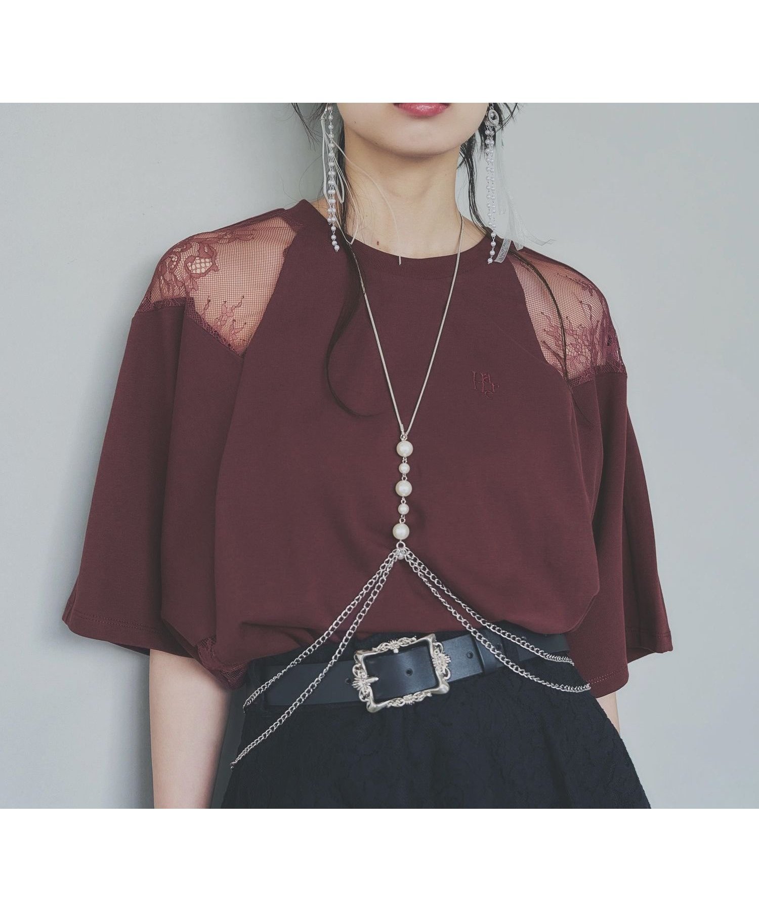 【ハレ/HARE】のレースキリカエTシャツ インテリア・キッズ・メンズ・レディースファッション・服の通販 founy(ファニー) 　ファッション　Fashion　レディースファッション　Ladies' Fashion Online　トップス・カットソー　Tops/Tshirt　シャツ/ブラウス　Shirts/Blouses　ロング / Tシャツ　T-Shirts　おすすめ　Recommend　シアー　Sheer　ドッキング　Docking　ビスチェ　Bustier　ビッグ　Big　レース　Race　ヴィンテージ　Vintage　長袖　Long Sleeve　ボルドー38|ID: prp329100004526181 ipo3291000000032672381