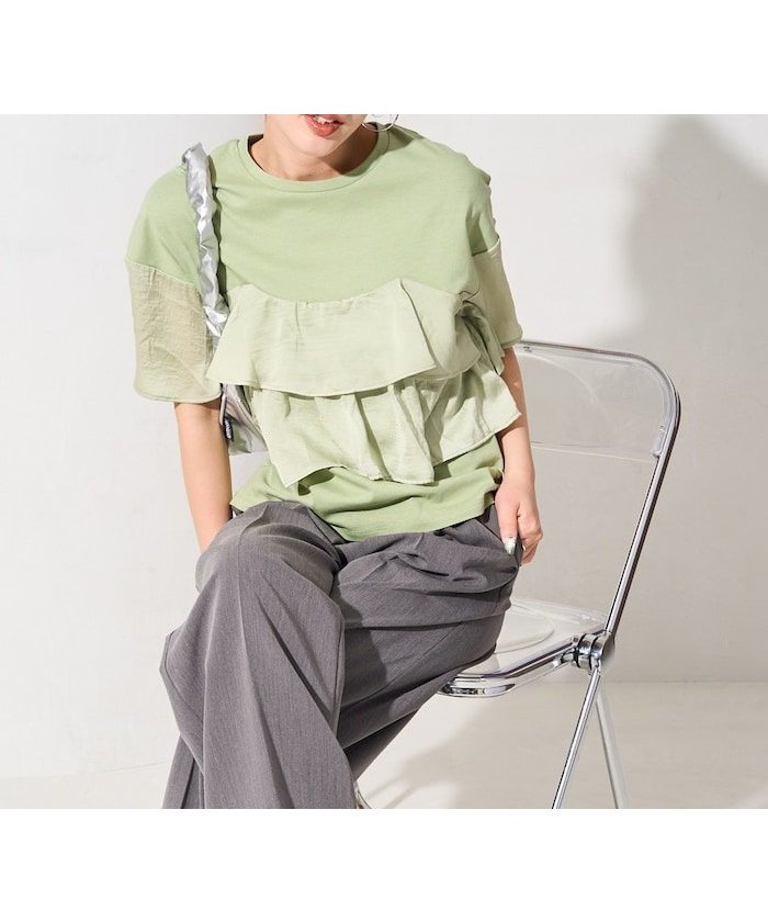 【フリークスストア/FREAK'S STORE】のビスチェ風 レイヤード フリル 半袖 トップス【限定展開】 25SS インテリア・キッズ・メンズ・レディースファッション・服の通販 founy(ファニー) 　ファッション　Fashion　レディースファッション　WOMEN　トップス・カットソー　Tops/Tshirt　ビスチェ　Bustier　2025年　2025　2025春夏・S/S　Ss,Spring/Summer,2025　おすすめ　Recommend　コンパクト　Compact　サテン　Satin　シンプル　Simple　ストレート　Straight　スラックス　Slacks　タイトスカート　Tight Skirt　ダウン　Down　デニム　Denim　ビスチェ　Bustier　フェミニン　Feminine　フリル　Frills　半袖　Short Sleeve　夏　Summer　S/S・春夏　Ss・Spring/Summer　ブルーグリーン|ID: prp329100004526189 ipo3291000000032010738