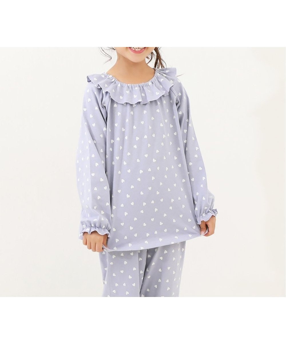 【デビロック/devirock / KIDS】のどっちも前 フリルパジャマ ルームウェア 長袖ルームウェア パジャマ 24AW インテリア・キッズ・メンズ・レディースファッション・服の通販 founy(ファニー) 　ファッション　Fashion　キッズファッション　KIDS　長袖　Long Sleeve　パジャマ　Pajamas　フリル　Frills　おすすめ　Recommend　お家時間・ステイホーム　Home Time/Stay Home　2024年　2024　2024-2025秋冬・A/W　Aw/Autumn/Winter/Fw/Fall/2024-2025　004-ハート-Gブルー|ID: prp329100004526206 ipo3291000000032107567