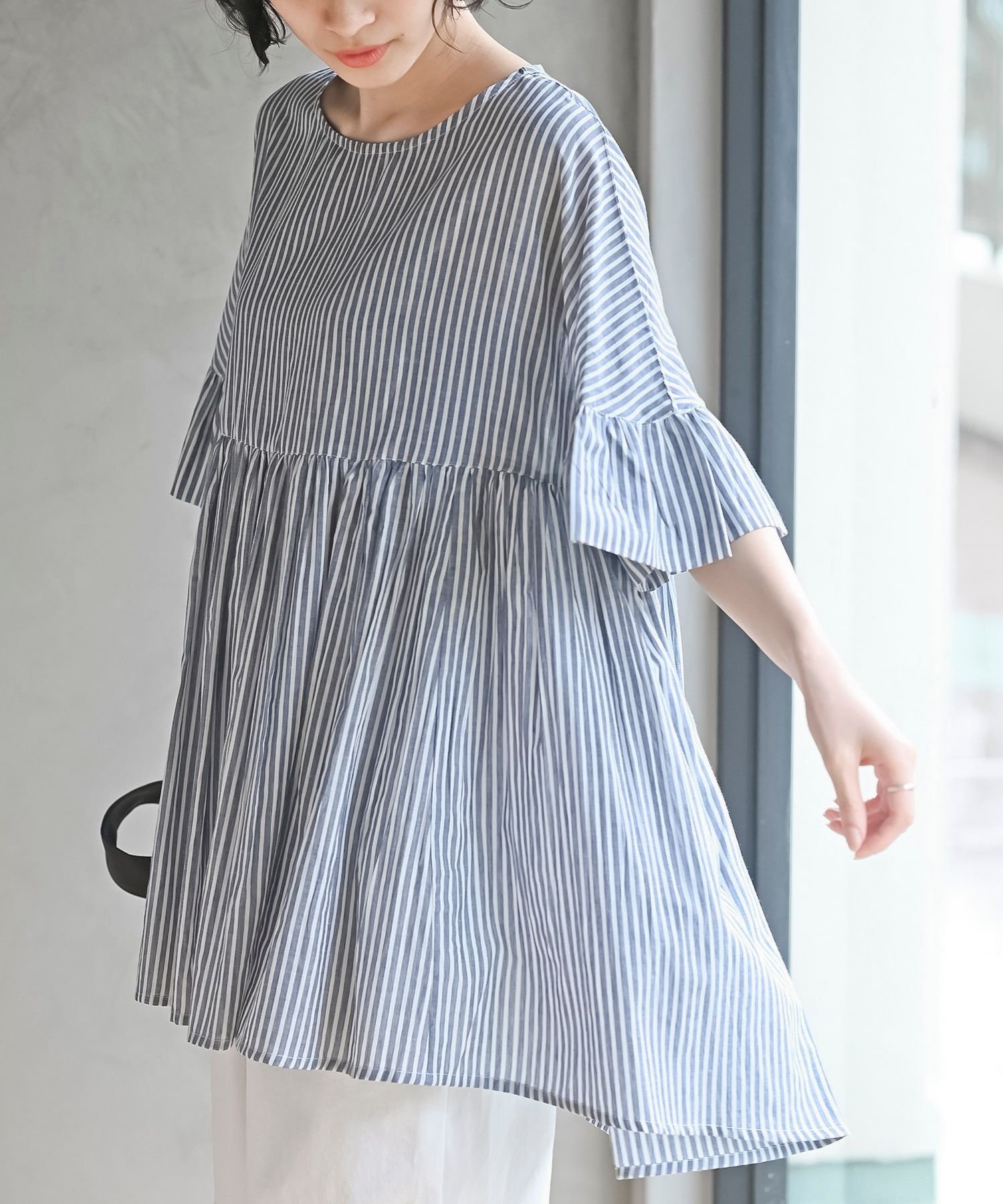 【アールピーエス/rps】のコットンボイルワイドギャザープルオーバー インテリア・キッズ・メンズ・レディースファッション・服の通販 founy(ファニー) 　ファッション　Fashion　レディースファッション　Fashion for Women　トップス・カットソー　Cut & Sew Tops　カジュアルプルオーバー・ニットトップス　Pullovers & Knit Tops / Casual Pullovers　ガーリー　Girly, Feminine Style　ギャザー　Gathered, Ruffled　ギンガム　Gingham, Gingham Fabric　シンプル　Simple, Minimal　ストライプ　Stripe, Striped Pattern　チェック　Check, Plaid, Tartan　再入荷　Restock / Back in Stock　ネイビー|ID: prp329100004526214 ipo3291000000032722919