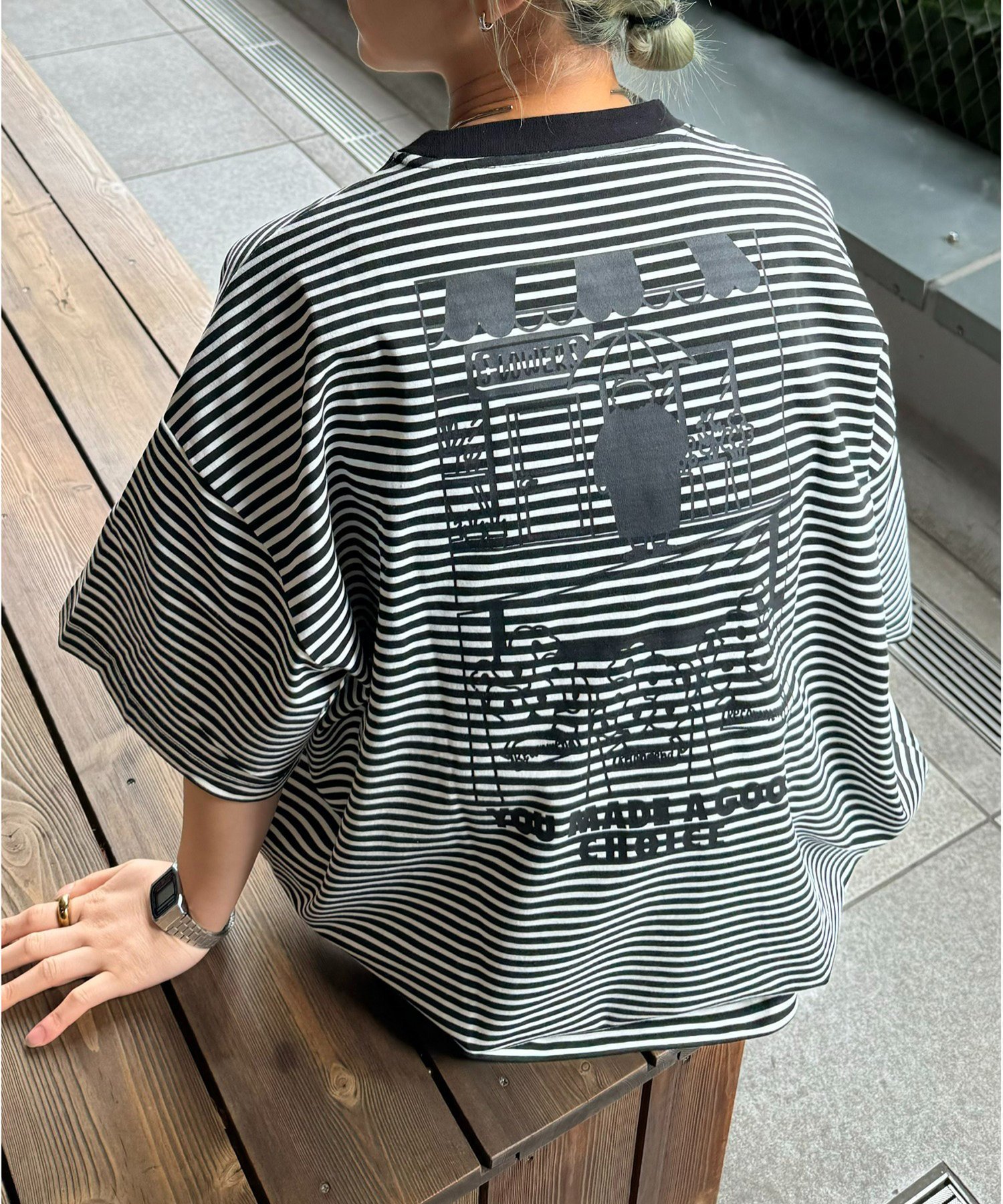 【チャオパニックティピー/CIAOPANIC TYPY】の【おじさんシリーズ】ワンポイント刺繍半袖Tee インテリア・キッズ・メンズ・レディースファッション・服の通販 founy(ファニー) 　ファッション　Fashion　レディースファッション　Fashion for Women　トップス・カットソー　Cut & Sew Tops　オレンジ　Orange　プリント　Print, Printed Pattern　ボーダー　Border, Stripe　半袖　Short Sleeve, Half Sleeve　ワンポイント　One Point, Statement Accent　再入荷　Restock / Back in Stock　おすすめ　Recommended / Our Picks　ブラック|ID: prp329100004526250 ipo3291000000033976897