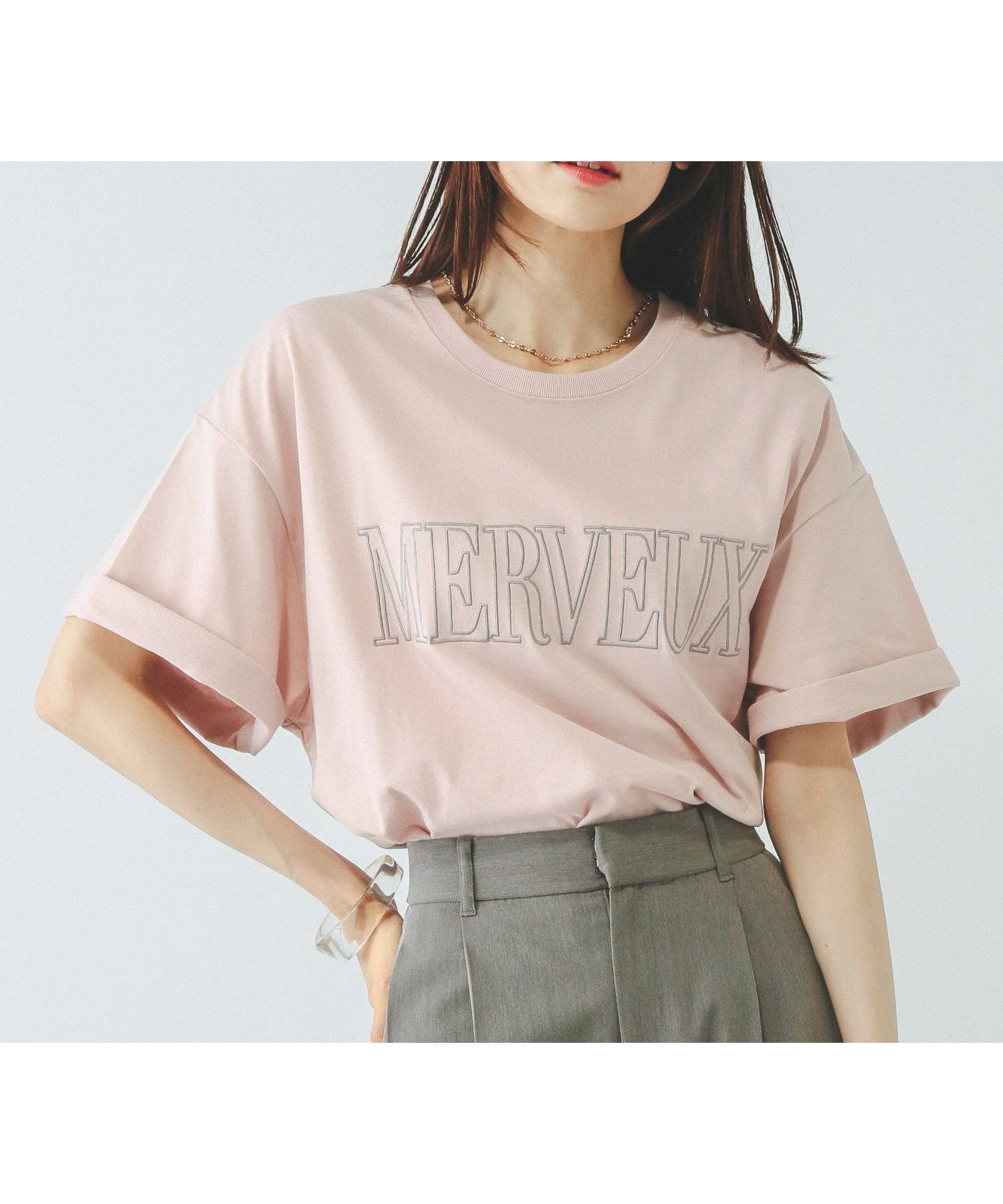 【グローバルワーク/GLOBAL WORK】のヘビロッTEEワイドプリント半袖/289396 インテリア・キッズ・メンズ・レディースファッション・服の通販 founy(ファニー) 　ファッション　Fashion　レディースファッション　Ladies' Fashion Online　トップス・カットソー　Tops/Tshirt　カーゴパンツ　Cargo Pants　スリット　Slit　デニム　Denim　ネックレス　Necklace　パール　Pearl　プリント　Print　ワイド　Wide　半袖　Short Sleeve　吸水　Water Absorption　ピンク淵刺繍ロゴ25|ID: prp329100004526351 ipo3291000000032301414
