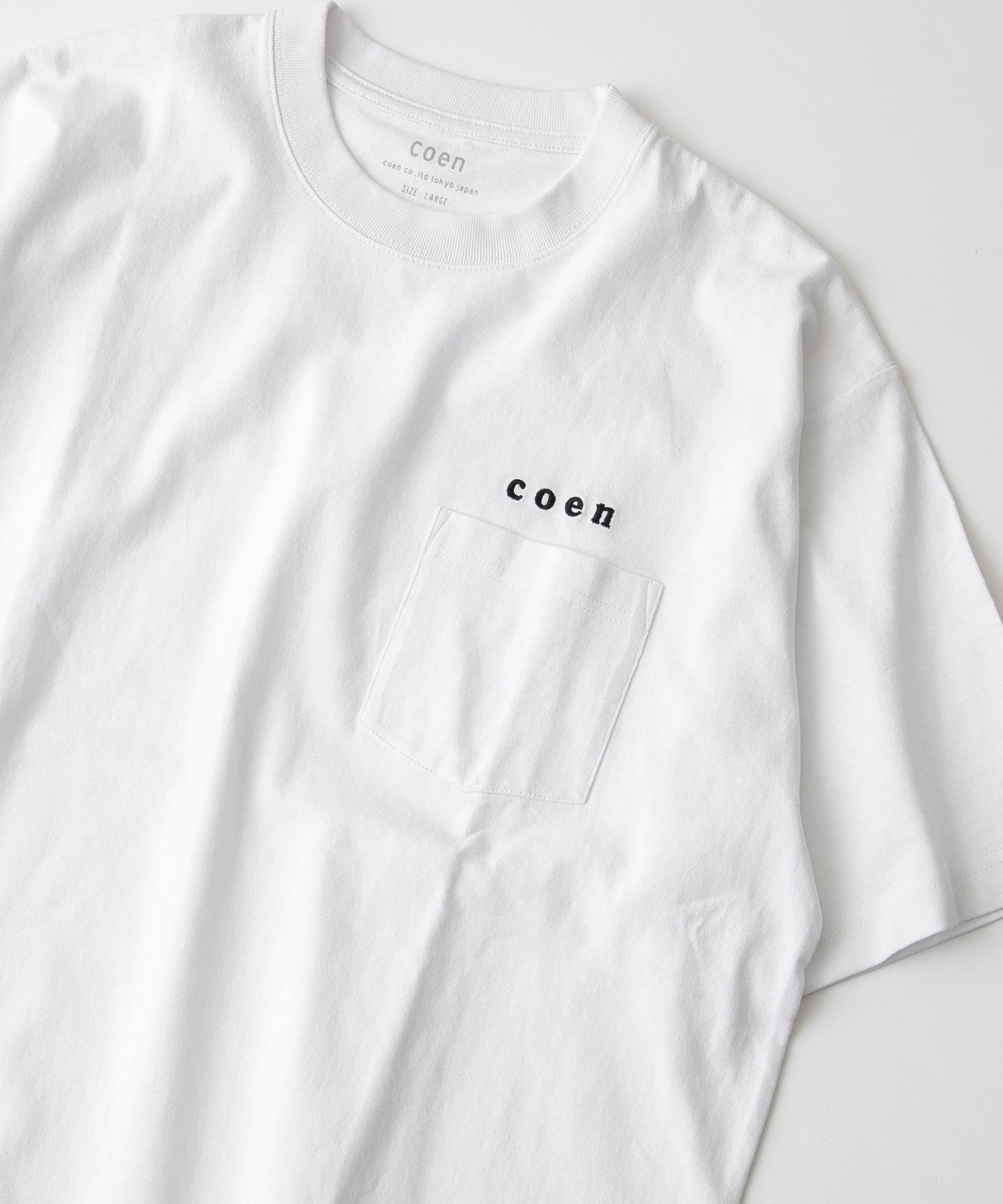 【コーエン/COEN】のUSAコットンコーエンロゴ刺繍Tシャツ インテリア・キッズ・メンズ・レディースファッション・服の通販 founy(ファニー) 　ファッション　Fashion　レディースファッション　WOMEN　トップス・カットソー　Tops/Tshirt　シャツ/ブラウス　Shirts/Blouses　ロング / Tシャツ　T-Shirts　シンプル　Simple　トレンド　Trend　パッチ　Patch　ベーシック　Basic　ボーダー　Border　ポケット　Pocket　リラックス　Relax　半袖　Short Sleeve　夏　Summer　定番　Standard　春　Spring　S/S・春夏　Ss・Spring/Summer　無地　Plain Color　WHITE|ID: prp329100004526353 ipo3291000000032011454