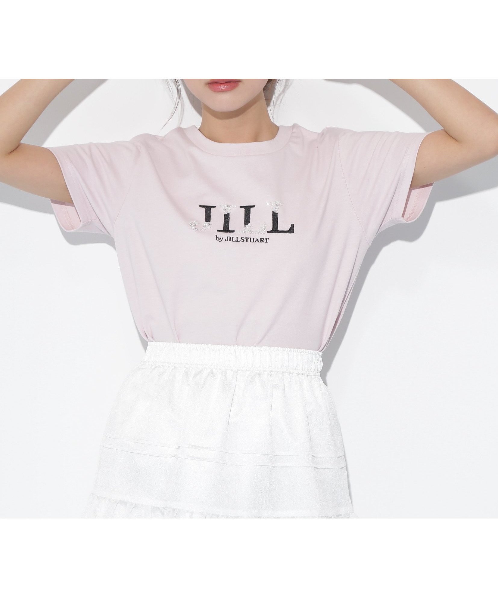【ジルバイジルスチュアート/JILL by JILLSTUART】のオーガニックコットンビジューロゴTシャツ インテリア・キッズ・メンズ・レディースファッション・服の通販 founy(ファニー) 　ファッション　Fashion　レディースファッション　Fashion for Women　トップス・カットソー　Cut & Sew Tops　シャツ・ブラウス・オフィスカジュアル　Elegant Blouses & Button-Ups　ロングTシャツ・Tシャツ　Longline T-Shirts & Tees　パール　Pearl, Pearl Accent　人気　Popular, Best Seller　定番　Standard, Basic Item　ピンク|ID: prp329100004526434 ipo3291000000033675055