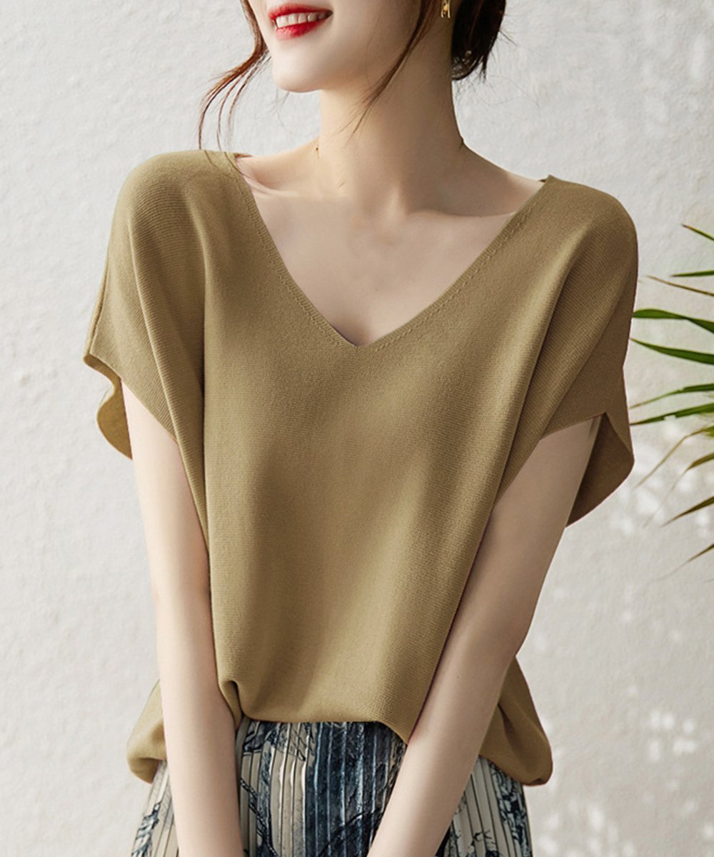 【ミニミニストア/miniministore】のニットトップス レディース 韓国春秋夏服 インテリア・キッズ・メンズ・レディースファッション・服の通販 founy(ファニー) 　ファッション　Fashion　レディースファッション　WOMEN　トップス・カットソー　Tops/Tshirt　ニット　Knit Tops　イエロー　Yellow　サマー　Summer　ショルダー　Shoulder　ドロップ　Drop　ボトム　Bottom　半袖　Short Sleeve　無地　Plain Color　ラベンダー　Lavender　夏　Summer　エレガント 上品　Elegant　ビジネス 仕事 通勤　Business　ダークベージュ|ID: prp329100004526523 ipo3291000000032317965
