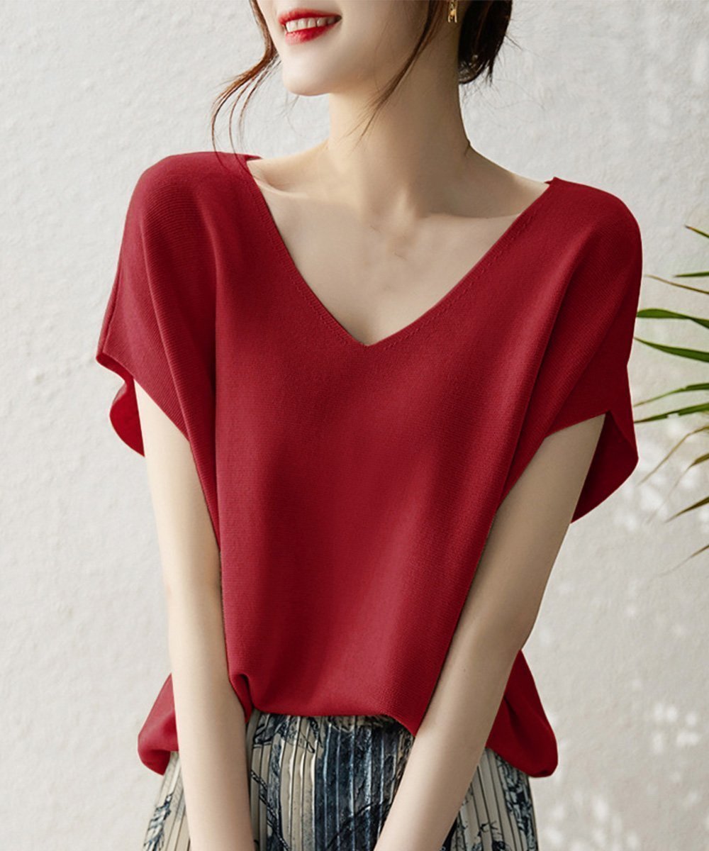 【ミニミニストア/miniministore】のニットトップス レディース 韓国春秋夏服 インテリア・キッズ・メンズ・レディースファッション・服の通販 founy(ファニー) 　ファッション　Fashion　レディースファッション　WOMEN　トップス・カットソー　Tops/Tshirt　ニット　Knit Tops　イエロー　Yellow　サマー　Summer　ショルダー　Shoulder　ドロップ　Drop　ボトム　Bottom　半袖　Short Sleeve　無地　Plain Color　ラベンダー　Lavender　夏　Summer　エレガント 上品　Elegant　ビジネス 仕事 通勤　Business　ワインレッド|ID: prp329100004526523 ipo3291000000032317979
