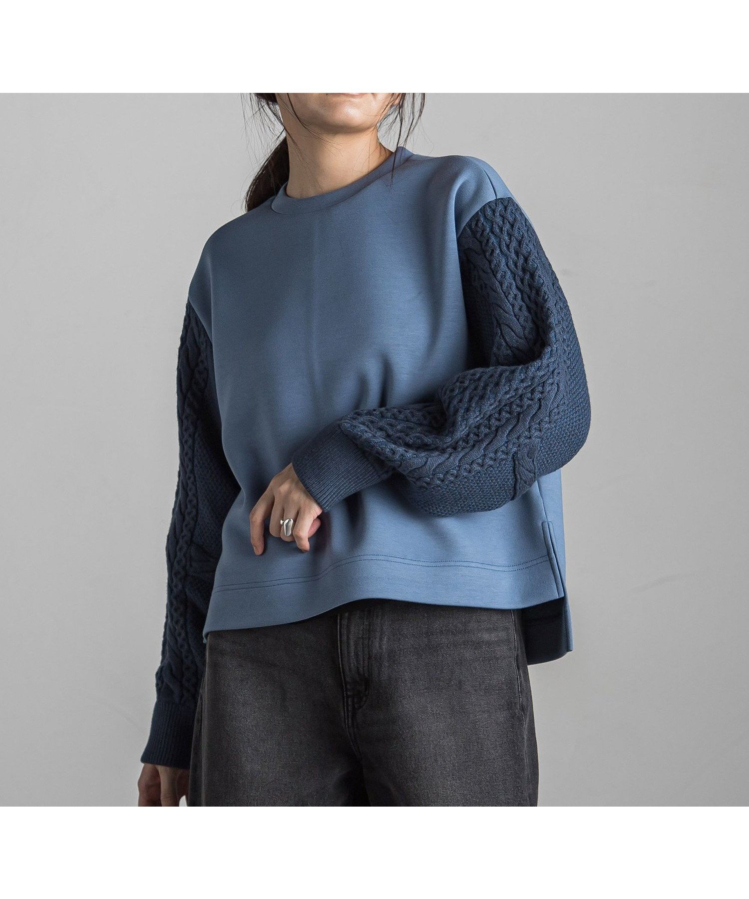 【メイソングレイ/MAYSON GREY】の3Dニットスリーブダンボールニットプルオーバー≪手洗い可能≫ インテリア・キッズ・メンズ・レディースファッション・服の通販 founy(ファニー) 　ファッション　Fashion　レディースファッション　WOMEN　トップス・カットソー　Tops/Tshirt　ニット　Knit Tops　プルオーバー　Pullover　キュロット　Culottes　コンパクト　Compact　ジャージー　Jersey　スリーブ　Sleeve　バランス　Balance　パターン　Pattern　フォルム　Form　フラット　Flat　ワイド　Wide　ブルー|ID: prp329100004526563 ipo3291000000032012346