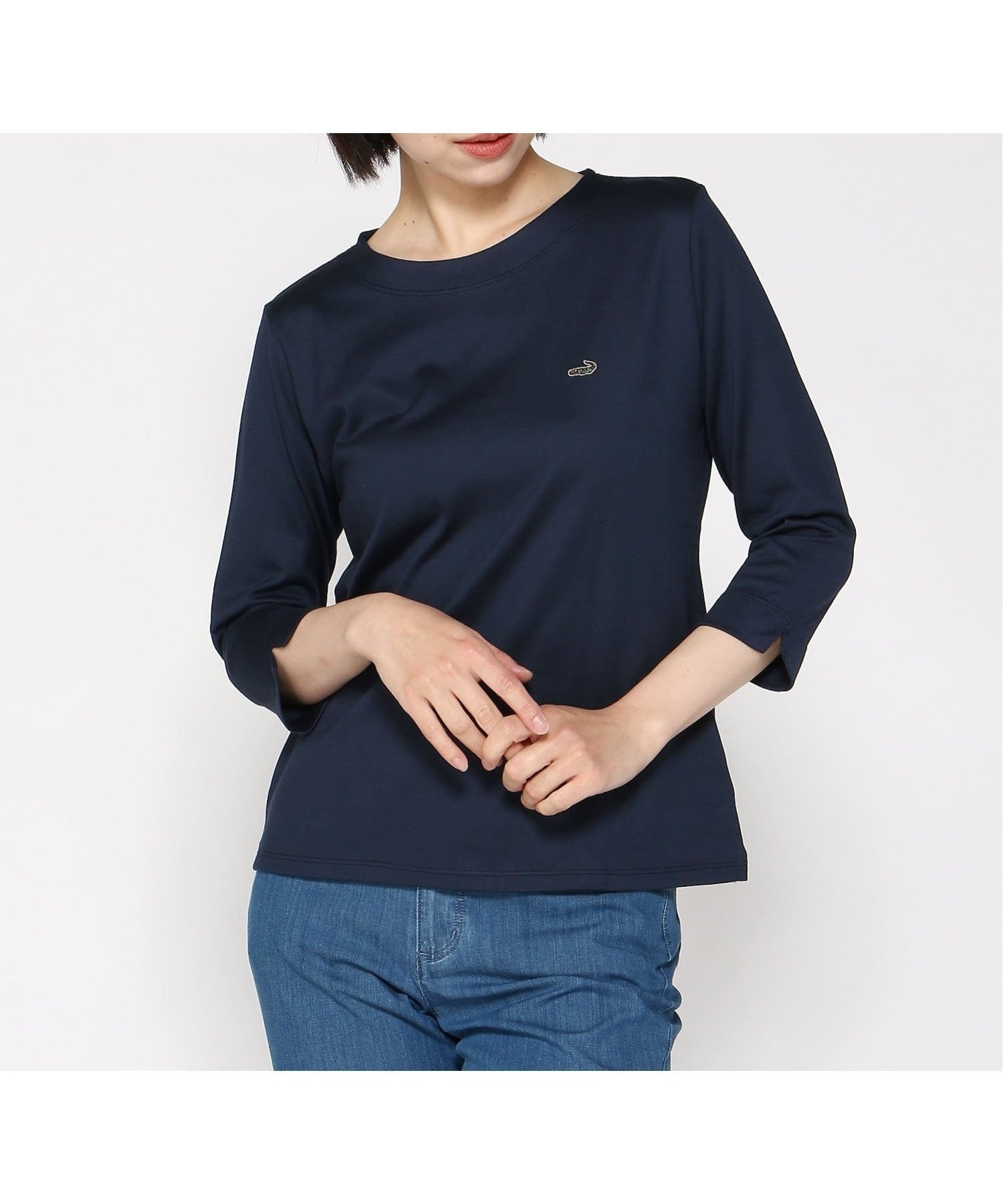 【クロコダイル/CROCODILE】のロゴ刺繍 七分袖 Tシャツ【吸汗速乾】 インテリア・キッズ・メンズ・レディースファッション・服の通販 founy(ファニー) 　ファッション　Fashion　レディースファッション　WOMEN　トップス・カットソー　Tops/Tshirt　シャツ/ブラウス　Shirts/Blouses　ロング / Tシャツ　T-Shirts　おすすめ　Recommend　なめらか　Smooth　インナー　Inner　ロング　Long　夏　Summer　ネイビー|ID: prp329100004526625 ipo3291000000032012594