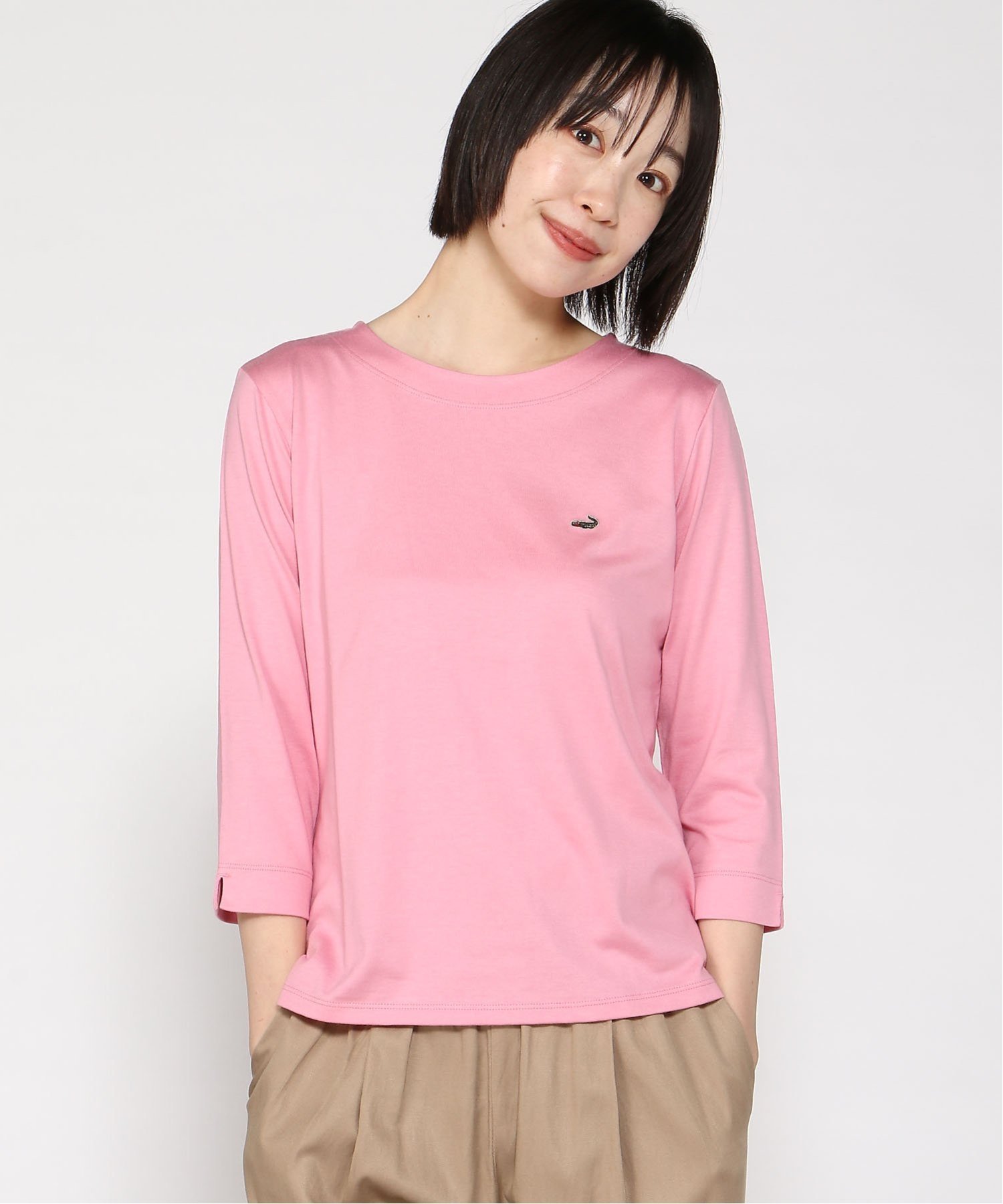 【クロコダイル/CROCODILE】のロゴ刺繍 七分袖 Tシャツ【吸汗速乾】 インテリア・キッズ・メンズ・レディースファッション・服の通販 founy(ファニー) 　ファッション　Fashion　レディースファッション　WOMEN　トップス・カットソー　Tops/Tshirt　シャツ/ブラウス　Shirts/Blouses　ロング / Tシャツ　T-Shirts　おすすめ　Recommend　なめらか　Smooth　インナー　Inner　ロング　Long　夏　Summer　ピンク|ID: prp329100004526625 ipo3291000000032012596