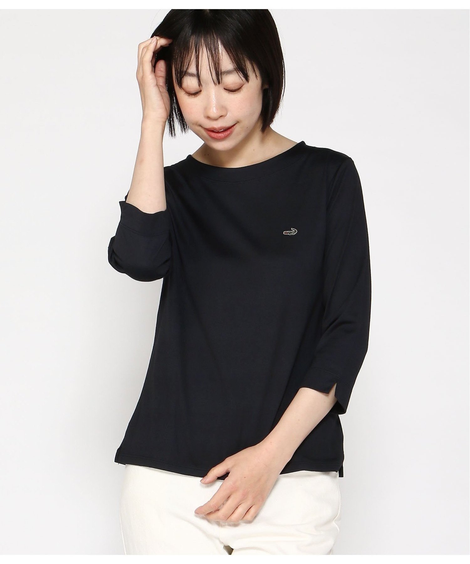 【クロコダイル/CROCODILE】のロゴ刺繍 七分袖 Tシャツ【吸汗速乾】 インテリア・キッズ・メンズ・レディースファッション・服の通販 founy(ファニー) 　ファッション　Fashion　レディースファッション　WOMEN　トップス・カットソー　Tops/Tshirt　シャツ/ブラウス　Shirts/Blouses　ロング / Tシャツ　T-Shirts　おすすめ　Recommend　なめらか　Smooth　インナー　Inner　ロング　Long　夏　Summer　ブラック|ID: prp329100004526625 ipo3291000000032012598