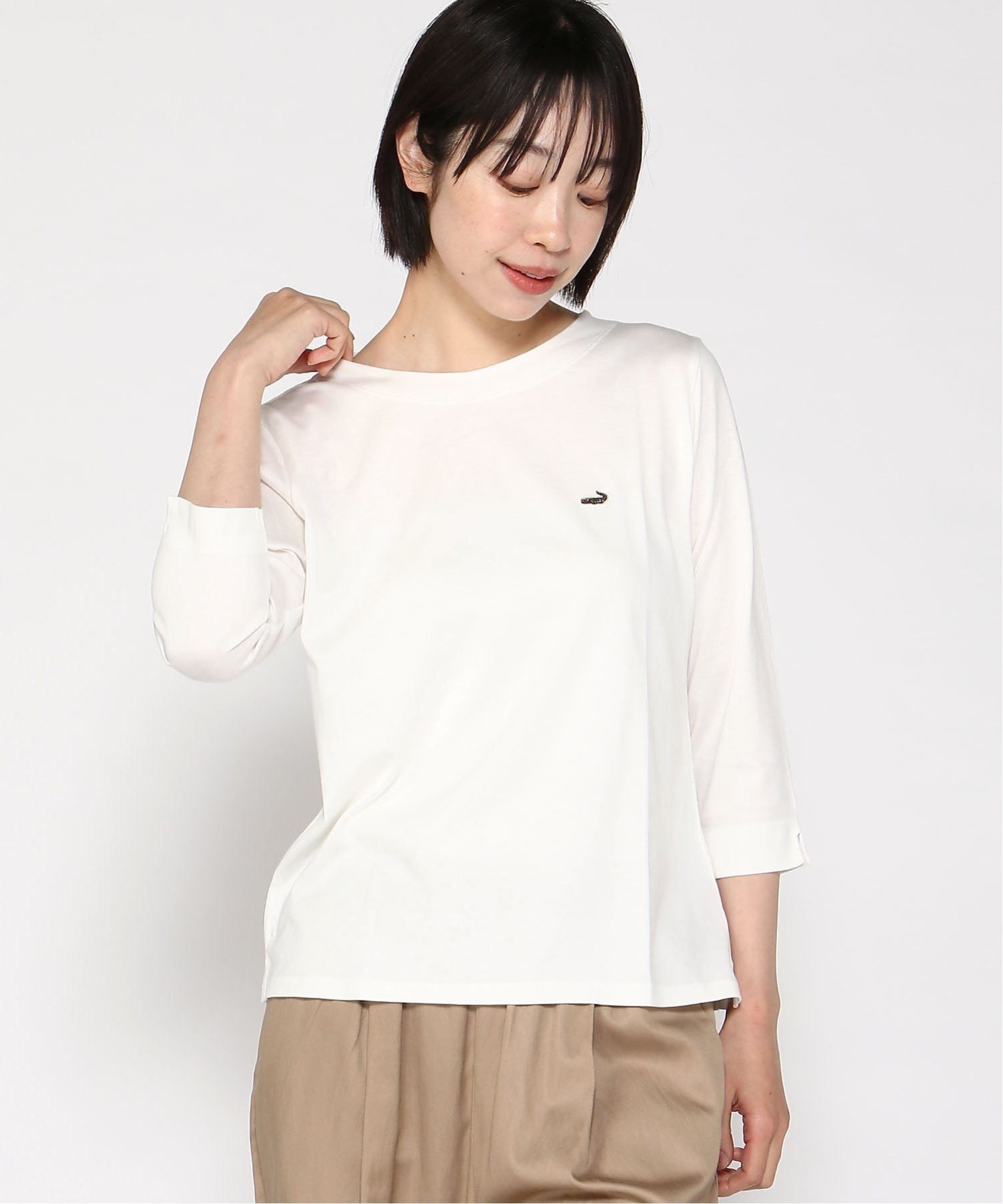 【クロコダイル/CROCODILE】のロゴ刺繍 七分袖 Tシャツ【吸汗速乾】 インテリア・キッズ・メンズ・レディースファッション・服の通販 founy(ファニー) 　ファッション　Fashion　レディースファッション　WOMEN　トップス・カットソー　Tops/Tshirt　シャツ/ブラウス　Shirts/Blouses　ロング / Tシャツ　T-Shirts　おすすめ　Recommend　なめらか　Smooth　インナー　Inner　ロング　Long　夏　Summer　ホワイト|ID: prp329100004526625 ipo3291000000032012599