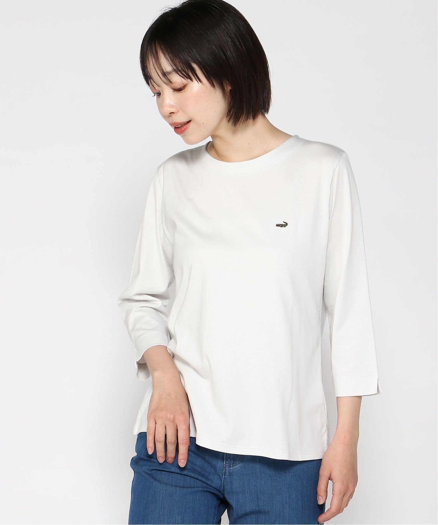【クロコダイル/CROCODILE】のロゴ刺繍 七分袖 Tシャツ【吸汗速乾】 インテリア・キッズ・メンズ・レディースファッション・服の通販 founy(ファニー) 　ファッション　Fashion　レディースファッション　WOMEN　トップス・カットソー　Tops/Tshirt　シャツ/ブラウス　Shirts/Blouses　ロング / Tシャツ　T-Shirts　おすすめ　Recommend　なめらか　Smooth　インナー　Inner　ロング　Long　夏　Summer　ライトグレー|ID: prp329100004526625 ipo3291000000032012600