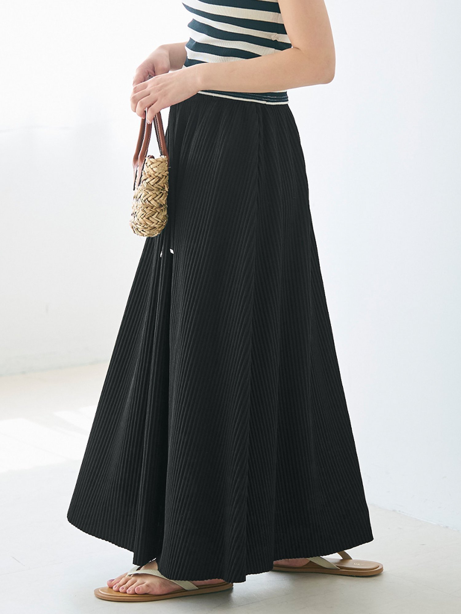 【コカ/COCA】のジョーゼットリブフレアスカート インテリア・キッズ・メンズ・レディースファッション・服の通販 founy(ファニー) 　ファッション　Fashion　レディースファッション　Ladies' Fashion Online　スカート　Skirt　Aライン/フレアスカート　Flared A-Line Skirts　プリーツ　Pleats　ポケット　Pocket　Black|ID: prp329100004527140 ipo3291000000032655376