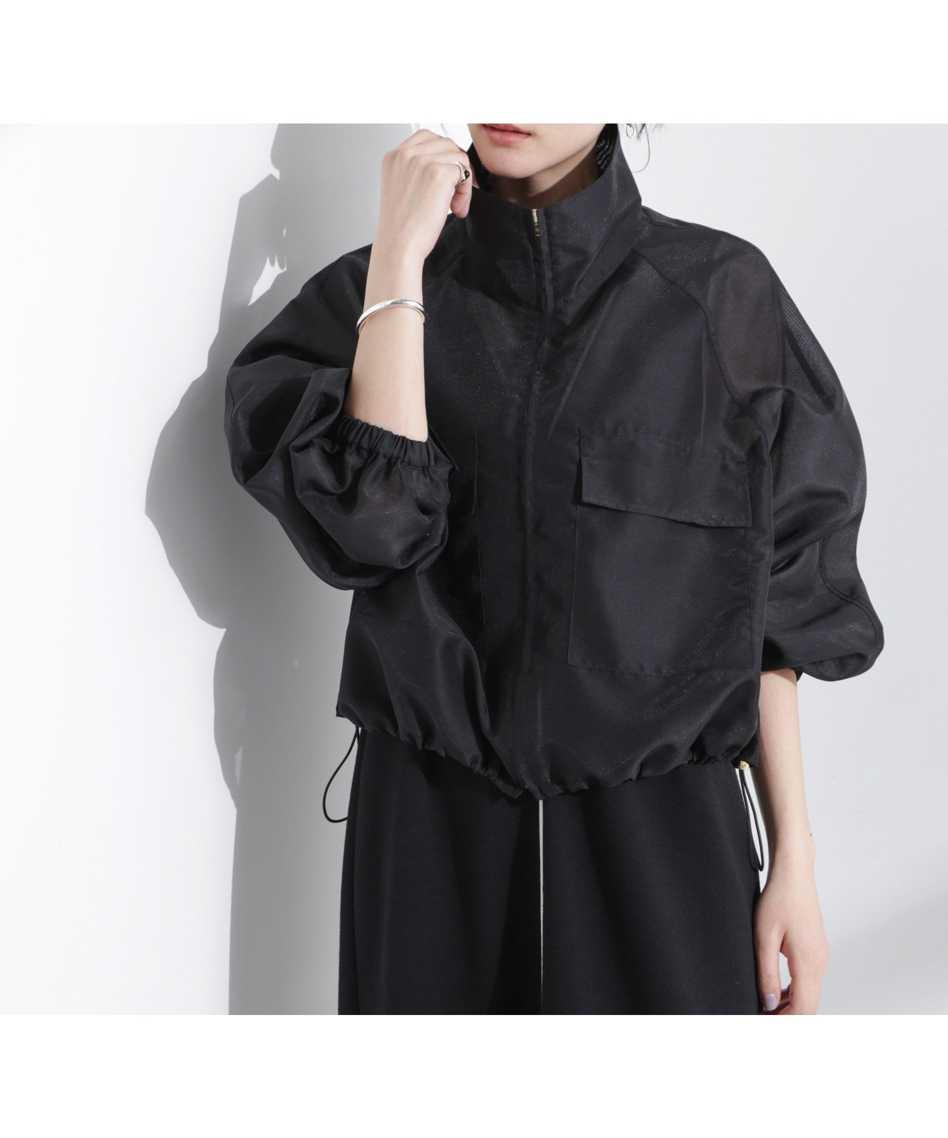 【ナノ ユニバース/nano universe】のスパンオーガンジーブルゾン インテリア・キッズ・メンズ・レディースファッション・服の通販 founy(ファニー) 　ファッション　Fashion　レディースファッション　WOMEN　アウター　Coat Outerwear　ブルゾン　Blouson/Jackets　アクセサリー　Accessories　ウォッシャブル　Washable　オーガンジー　Organdy　シアー　Sheer　スタンド　Stand　ドローストリング　Drawstring　フラップ　Flap　フロント　Front　ブルゾン　Blouson　ボトム　Bottom　ポケット　Pocket　ワイド　Wide　2025年　2025　2025春夏・S/S　Ss,Spring/Summer,2025　ブラック|ID: prp329100004527177 ipo3291000000032015449