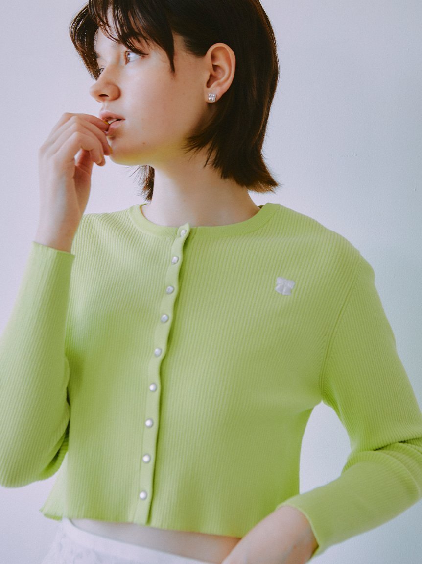 【ファーファー/FURFUR】のリボン刺繍カーディガン インテリア・キッズ・メンズ・レディースファッション・服の通販 founy(ファニー) 　ファッション　Fashion　レディースファッション　WOMEN　トップス・カットソー　Tops/Tshirt　カーディガン　Cardigans　アクセサリー　Accessories　カーディガン　Cardigan　クロップド　Cropped　シンプル　Simple　ドット　Dot　パール　Pearl　ボトム　Bottom　リボン　Ribbon　LIME[022]|ID: prp329100004527203 ipo3291000000032015557