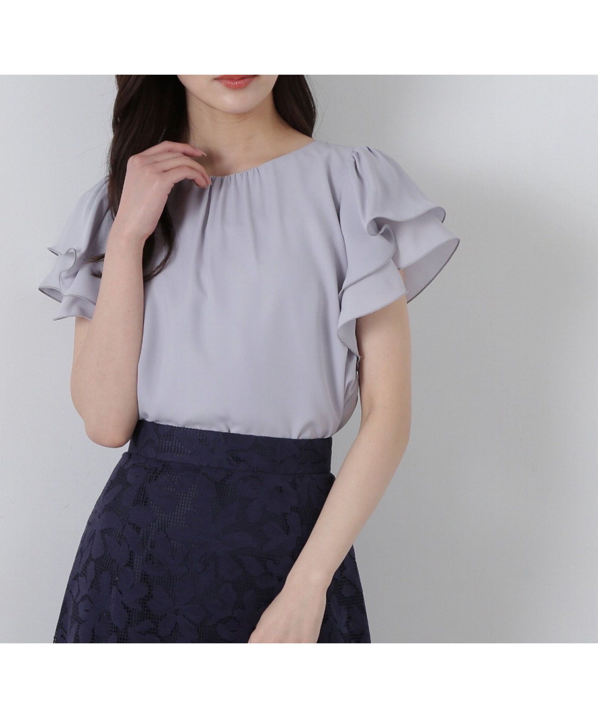 【プロポーション ボディドレッシング/PROPORTION BODY DRESSING】のダブルラッフルスリーブブラウス インテリア・キッズ・メンズ・レディースファッション・服の通販 founy(ファニー) 　ファッション　Fashion　レディースファッション　WOMEN　トップス・カットソー　Tops/Tshirt　シャツ/ブラウス　Shirts/Blouses　フェミニン　Feminine　ラッフル　Raffle　ブルーグレー|ID: prp329100004527214 ipo3291000000032015604