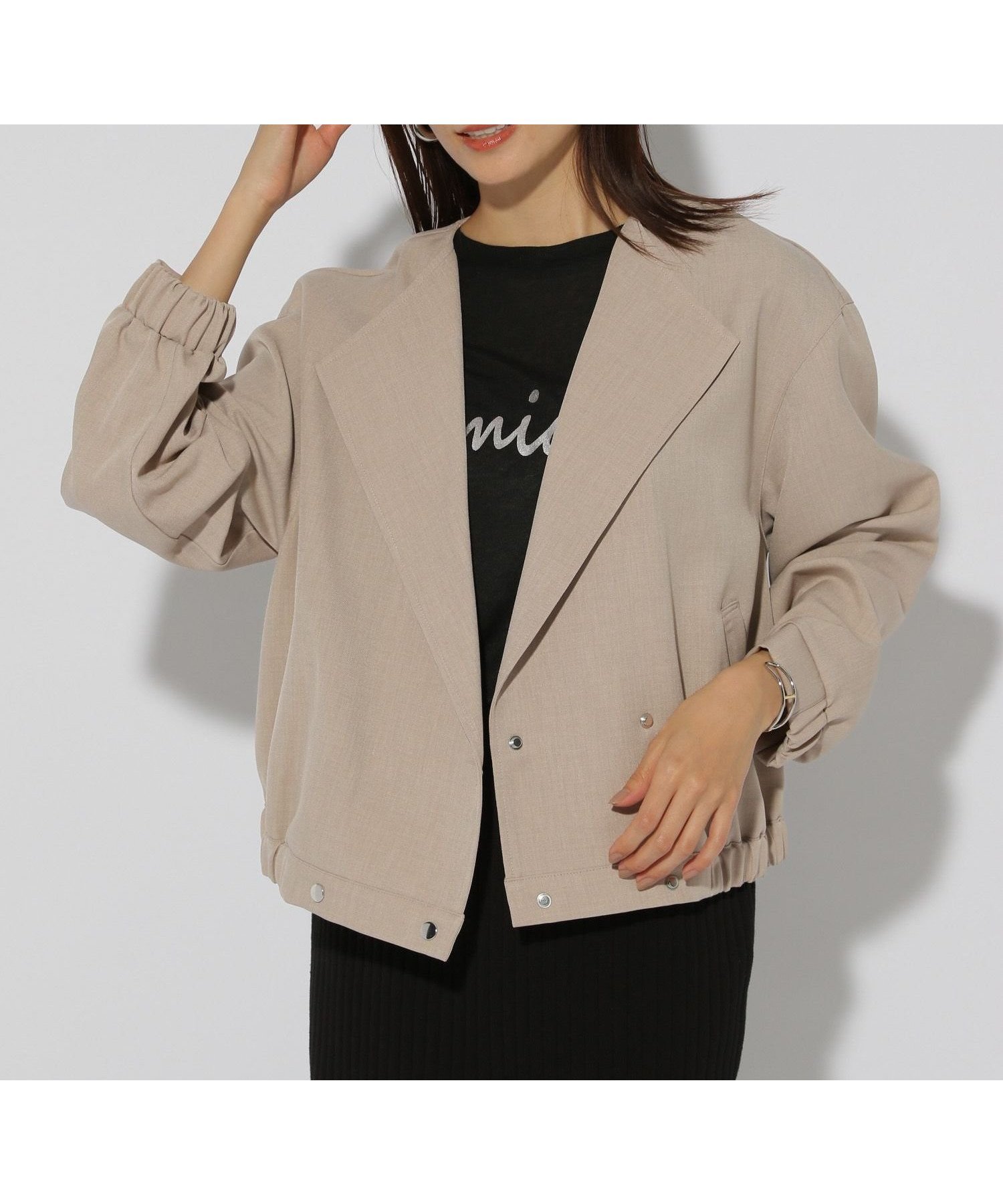 【エルーラ/Elura】のヴィンテージツイルクロスブルゾン/323300 インテリア・キッズ・メンズ・レディースファッション・服の通販 founy(ファニー) 　ファッション　Fashion　レディースファッション　Fashion for Women　アウター　Coat / Outerwear Collection　ブルゾンジャケット・スポーティアウター　Blouson Jackets　おすすめ　Recommended / Our Picks　ショート　Short, Short Length　シンプル　Simple, Minimal　ツイル　Twist, Twisted Detail　デコルテ　Décolleté, Neckline　ドレープ　Drape, Draping Fabric　バランス　Balance, Style Balance　フレア　Flare, Flared　再入荷　Restock / Back in Stock　グレージュ50|ID: prp329100004527238 ipo3291000000033672153