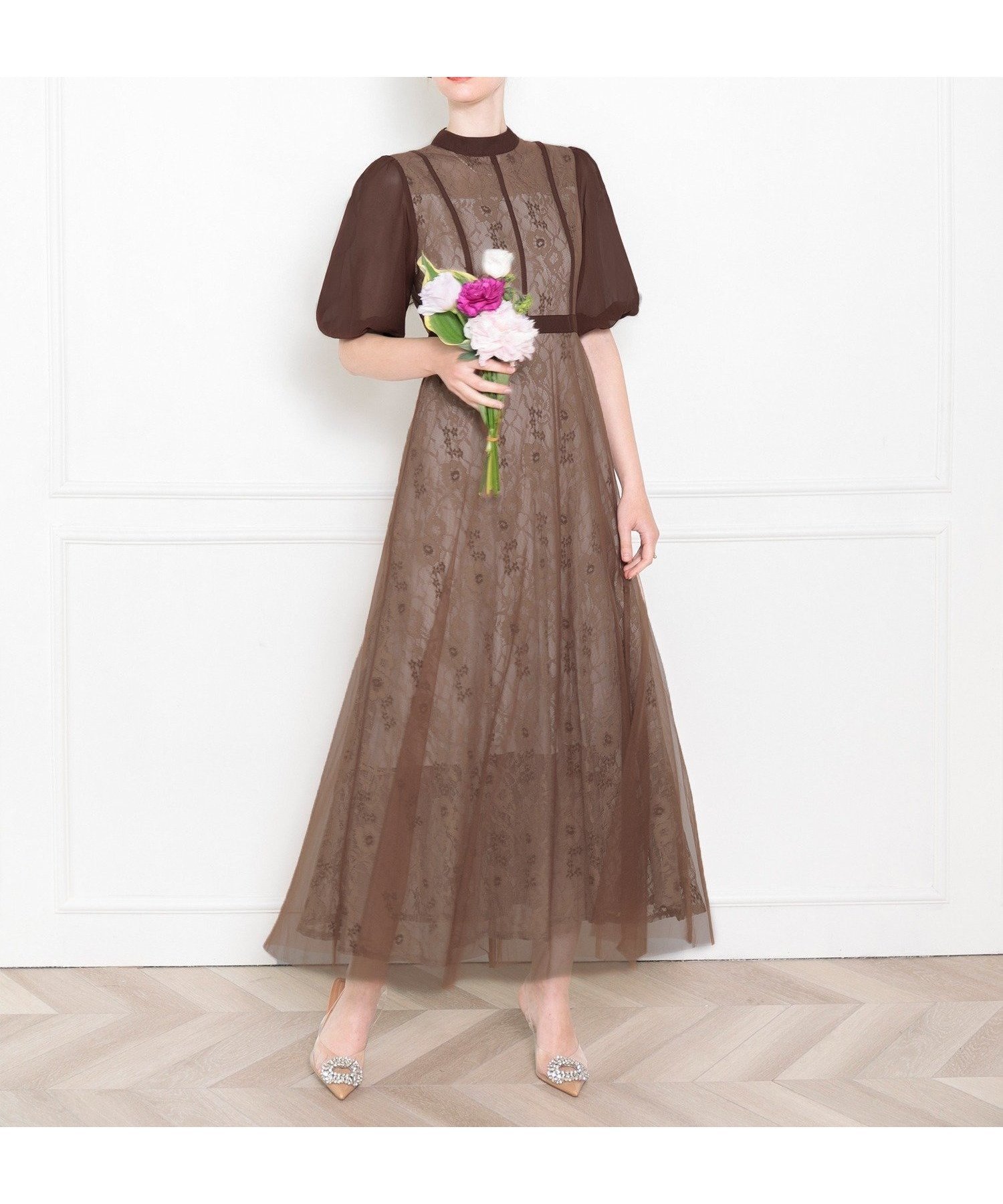 【その他のブランド/Other】のLeja-美脚効果ハイウエストチュールレース切り替えドレス結婚式(TV紹介アイテム) パーティードレス インテリア・キッズ・メンズ・レディースファッション・服の通販 founy(ファニー) 　ファッションモデル・俳優・女優　Models　女性　Women　横山由依　Yokoyama Yui　ファッション　Fashion　レディースファッション　WOMEN　ワンピース　Dress　ドレス　Party Dresses　アクセサリー　Accessories　シルバー　Silver　チュール　Tulle　ドレス　Dress　パール　Pearl　フォーマル　Formal　プリーツ　Pleats　ポーチ　Pouch　おすすめ　Recommend　結婚式　Wedding Ceremony　披露宴　Wedding Reception　二次会　Wedding Party　CHOCOLATE|ID: prp329100004527256 ipo3291000000032015782