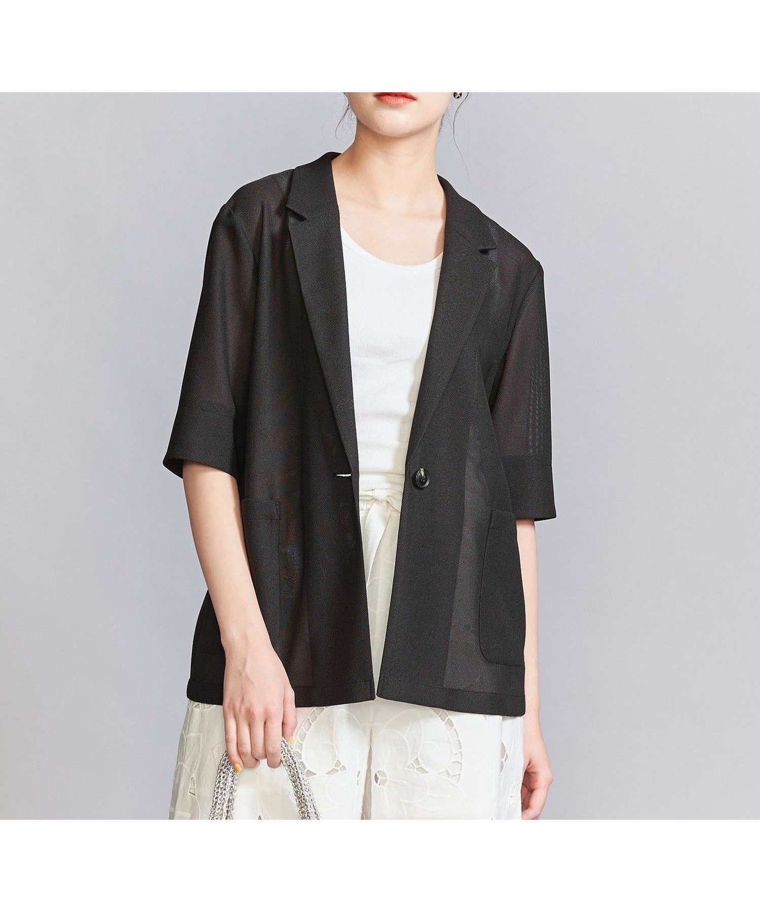【ビューティ&ユース ユナイテッドアローズ/BEAUTY&YOUTH / UNITED ARROWS】の【WEB限定】メッシュ ハーフスリーブジャケット -ウォッシャブル- インテリア・キッズ・メンズ・レディースファッション・服の通販 founy(ファニー) 　ファッション　Fashion　レディースファッション　WOMEN　アウター　Coat Outerwear　ジャケット　Jackets　インナー　Inner　ウォッシャブル　Washable　カットソー　Cut And Sew　キャミソール　Camisole　シンプル　Simple　ジャケット　Jacket　スカーフ　Scarf　トレンド　Trend　ベーシック　Basic　ボトム　Bottom　半袖　Short Sleeve　メッシュ　Mesh　ルーズ　Loose　夏　Summer　ビジネス 仕事 通勤　Business　DK.GRAY|ID: prp329100004527269 ipo3291000000032321279
