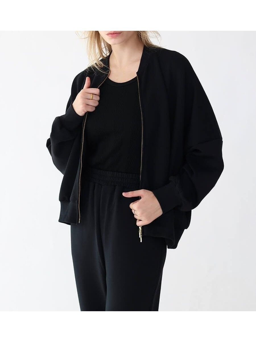 【ラシュッド/LASUD】のダンボールジャージーダブルジップブルゾン インテリア・キッズ・メンズ・レディースファッション・服の通販 founy(ファニー) 　ファッション　Fashion　レディースファッション　WOMEN　アウター　Coat Outerwear　ブルゾン　Blouson/Jackets　おすすめ　Recommend　なめらか　Smooth　コラボ　Collaboration　ストレッチ　Stretch　ダブル　Double　フィット　Fit　ブルゾン　Blouson　エレガント 上品　Elegant　ブラック|ID: prp329100004527273 ipo3291000000032083531