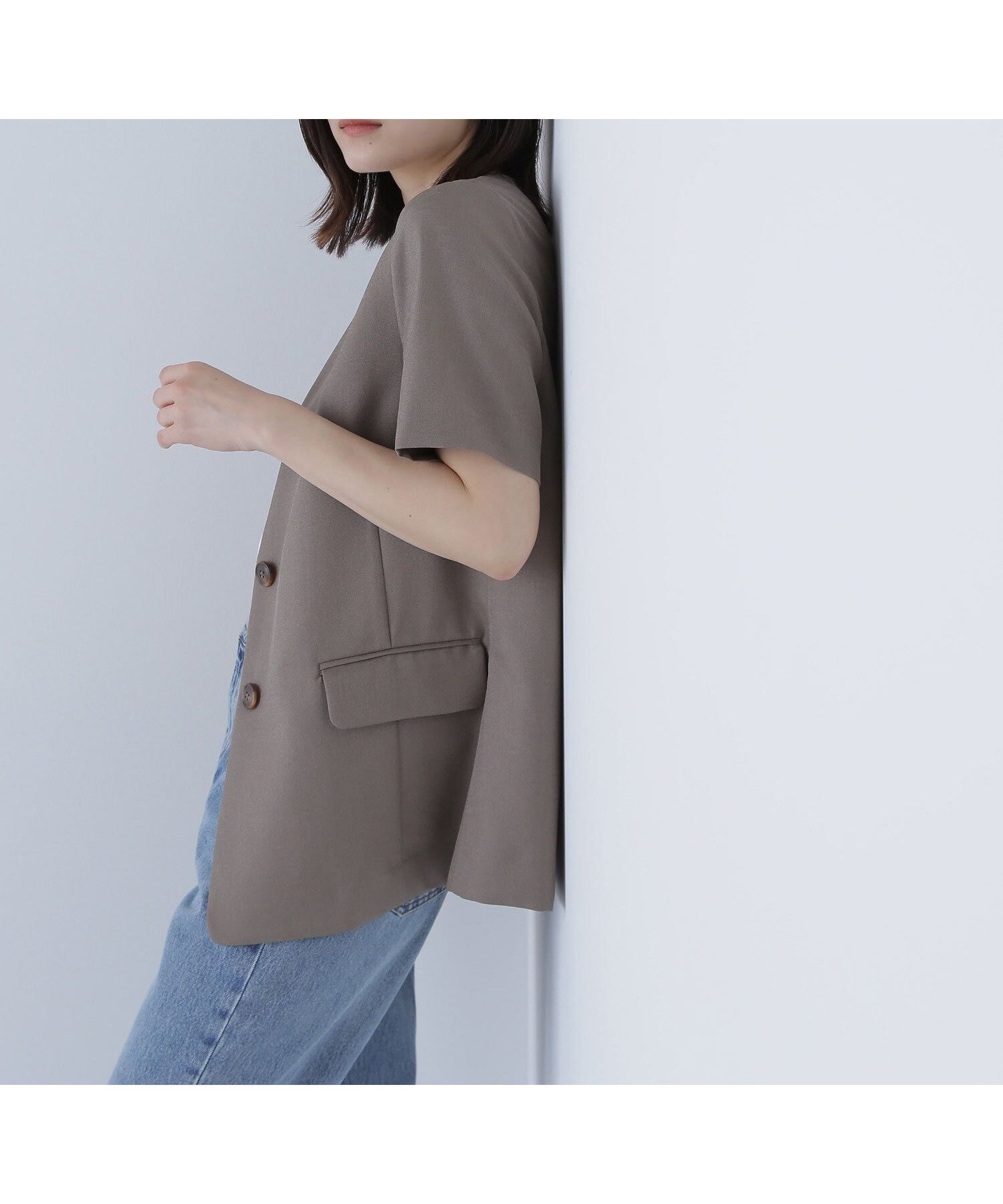 【ナチュラル ビューティー ベーシック/NATURAL BEAUTY BASIC】のリネンライクツイルシリーズ ハーフスリーブジャケット インテリア・キッズ・メンズ・レディースファッション・服の通販 founy(ファニー) 　雑誌掲載アイテム　Magazine Items　ファッション雑誌　Fashion Magazines　オッジ　Oggi　ファッション　Fashion　レディースファッション　Ladies' Fashion Online　アウター　Coat Outerwear　ジャケット　Jackets　ジャケット　Jacket　セットアップ　Set Up　ベスト　Vest　半袖　Short Sleeve　雑誌　Magazine　モカ|ID: prp329100004527295 ipo3291000000032628462