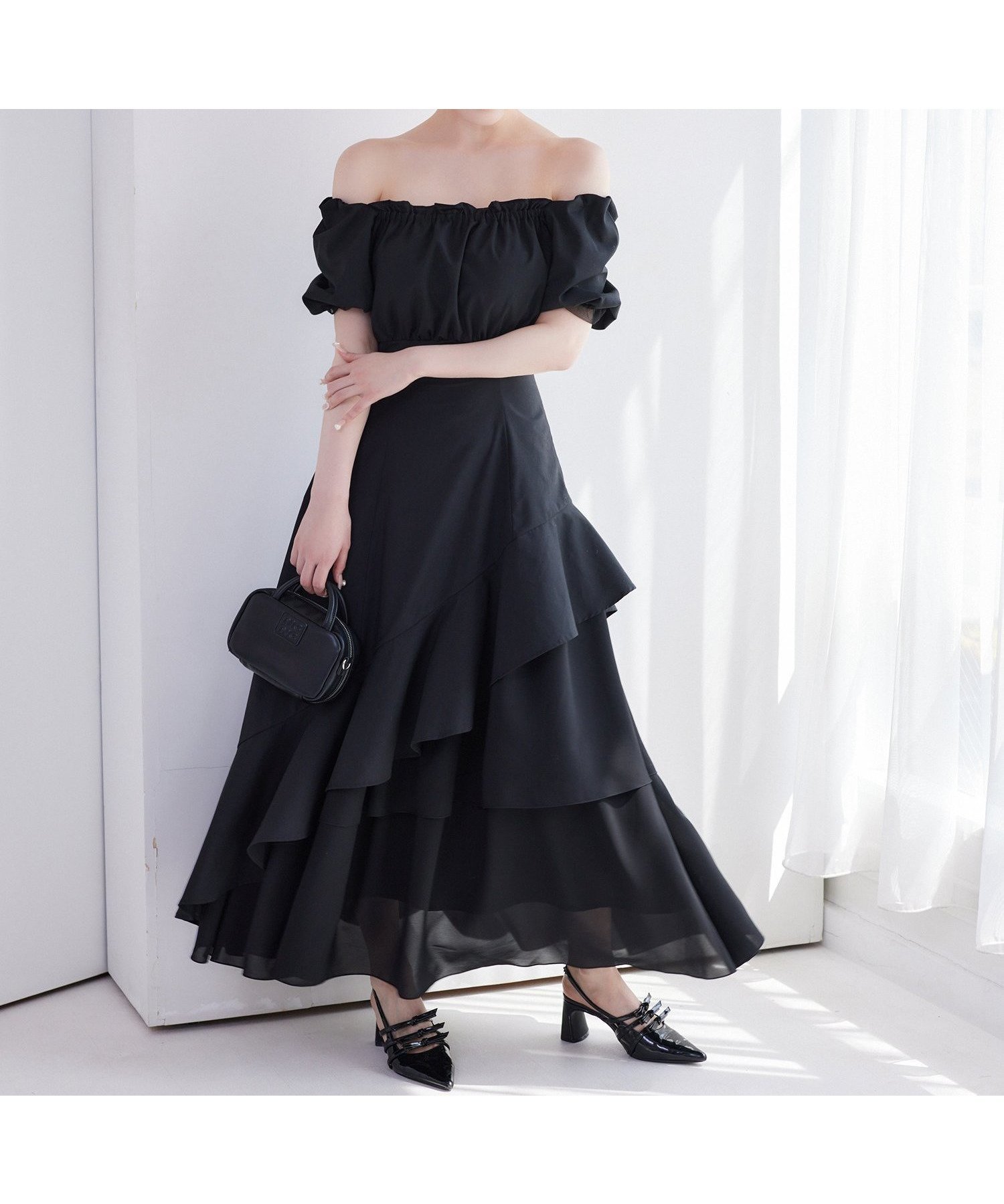【ナイスクラップ/NICE CLAUP】の【Black collection】イレヘムティアードロングワンピース インテリア・キッズ・メンズ・レディースファッション・服の通販 founy(ファニー) 　ファッション　Fashion　レディースファッション　WOMEN　ワンピース　Dress　2025年　2025　2025春夏・S/S　Ss,Spring/Summer,2025　おすすめ　Recommend　エレガント 上品　Elegant　オフショルダー　Off Shoulder　キャップ　Cap　サンダル　Sandals　シューズ　Shoes　スニーカー　Sneakers　スリーブ　Sleeve　バレエ　Ballet　フェミニン　Feminine　夏　Summer　ブラック|ID: prp329100004527316 ipo3291000000032325012