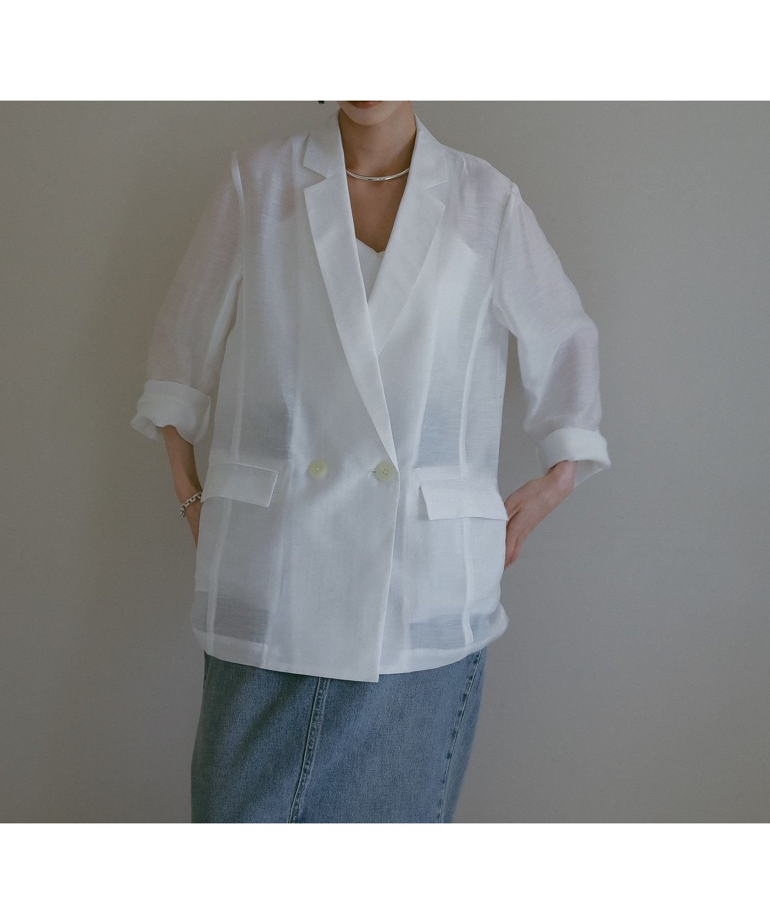【その他のブランド/Other】のシアーWジャケット インテリア・キッズ・メンズ・レディースファッション・服の通販 founy(ファニー) 　ファッション　Fashion　レディースファッション　Fashion for Women　アウター　Coat / Outerwear Collection　レディースジャケット・軽アウター　Jackets　インナー　Innerwear　シアー　Sheer, See-Through　ジャケット　Jacket, Outerwear　タンク　Tank Top, Sleeveless Top　デニム　Denim, Jeans Material　エレガント 上品　Elegant　夏　Summer　オフホワイト05|ID: prp329100004527351 ipo3291000000032647080