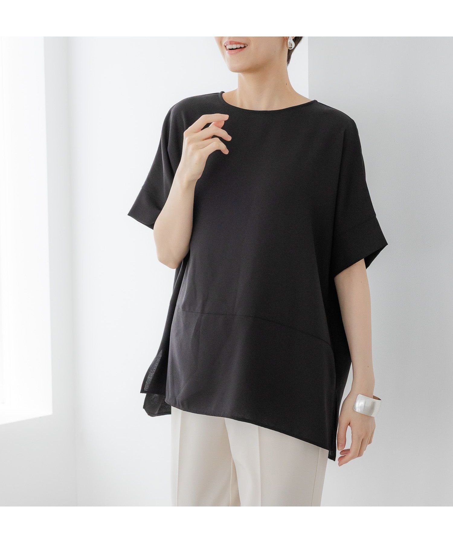 【エルーラ/Elura】のサラサラリラクシーTブラウス/321530 インテリア・キッズ・メンズ・レディースファッション・服の通販 founy(ファニー) 　ファッション　Fashion　レディースファッション　Fashion for Women　トップス・カットソー　Cut & Sew Tops　シャツ・ブラウス・オフィスカジュアル　Elegant Blouses & Button-Ups　おすすめ　Recommended / Our Picks　ジョーゼット　Georgette, Semi-Sheer Fabric　セットアップ　Set-Up, Coordinated Outfit　ボトム　Bottoms, Lower Wear　ワイド　Wide, Wide Fit　夏　Summer　定番　Standard, Basic Item　旅行　Travel　ブラック09|ID: prp329100004527353 ipo3291000000032652171