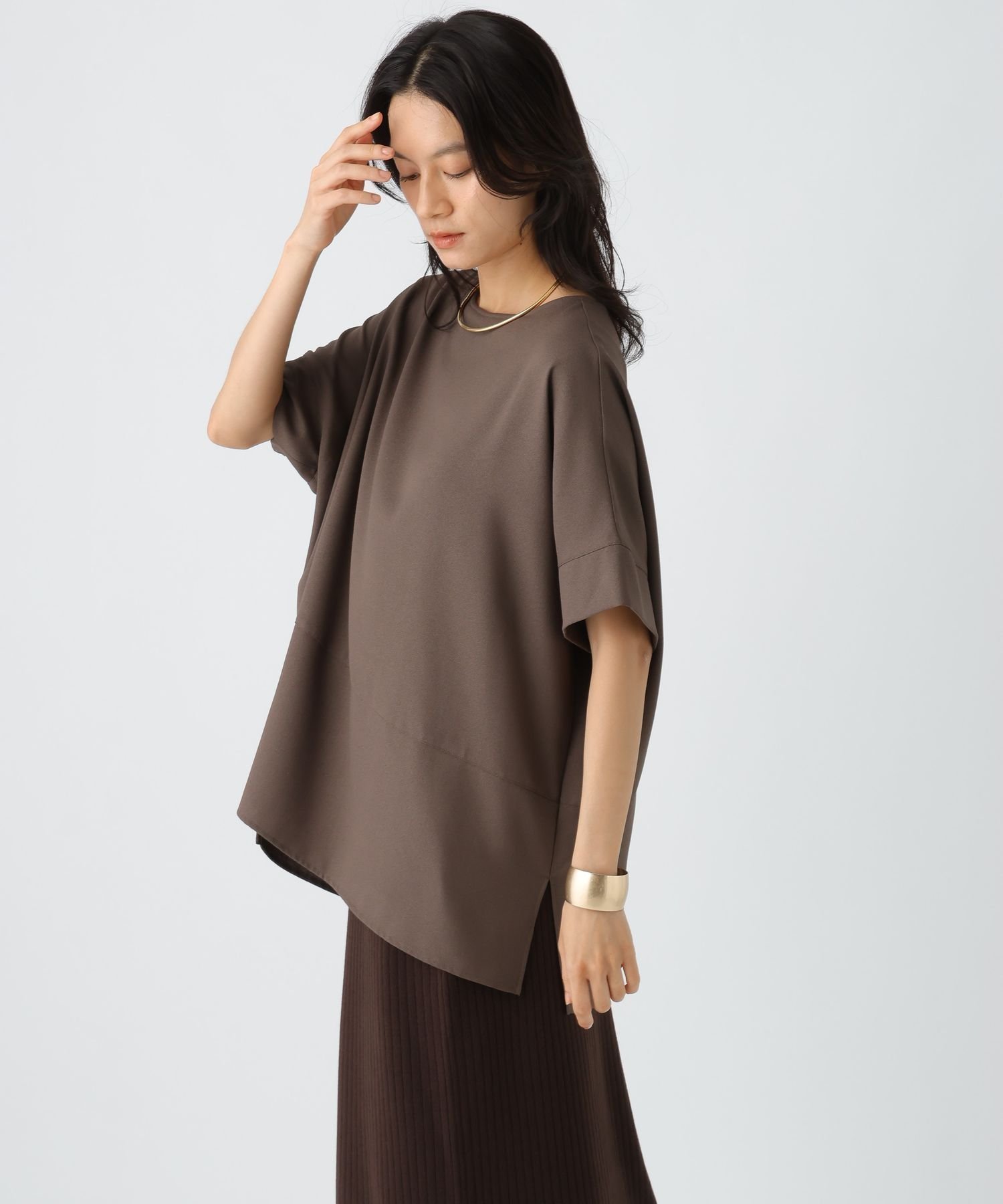 【エルーラ/Elura】のサラサラリラクシーTブラウス/321530 インテリア・キッズ・メンズ・レディースファッション・服の通販 founy(ファニー) 　ファッション　Fashion　レディースファッション　Fashion for Women　トップス・カットソー　Cut & Sew Tops　シャツ・ブラウス・オフィスカジュアル　Elegant Blouses & Button-Ups　おすすめ　Recommended / Our Picks　ジョーゼット　Georgette, Semi-Sheer Fabric　セットアップ　Set-Up, Coordinated Outfit　ボトム　Bottoms, Lower Wear　ワイド　Wide, Wide Fit　夏　Summer　定番　Standard, Basic Item　旅行　Travel　ダークブラウン58|ID: prp329100004527353 ipo3291000000033548500