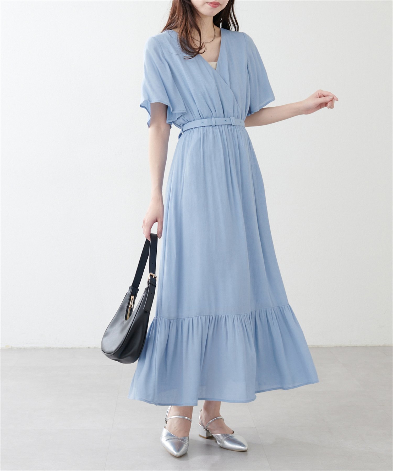 【ナチュラルクチュール/natural couture】の【WEB限定】ワッシャー楊柳リゾートワンピース インテリア・キッズ・メンズ・レディースファッション・服の通販 founy(ファニー) 　ファッション　Fashion　レディースファッション　WOMEN　ワンピース　Dress　2025年　2025　2025春夏・S/S　Ss,Spring/Summer,2025　おすすめ　Recommend　サンダル　Sandals　シューズ　Shoes　シンプル　Simple　デコルテ　Decolletage　フラット　Flat　ポケット　Pocket　ミュール　Mule　リゾート　Resort　リラックス　Relax　ワッシャー　Washer　エレガント 上品　Elegant　サックスブルー|ID: prp329100004527397 ipo3291000000032516126