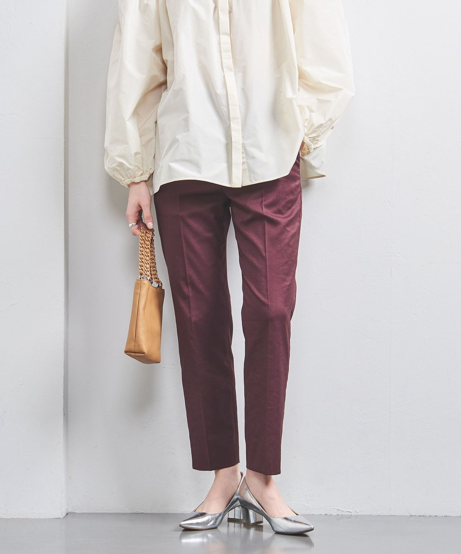 【ユナイテッドアローズ/UNITED ARROWS】のシャイニー スリム パンツ インテリア・キッズ・メンズ・レディースファッション・服の通販 founy(ファニー) 　ファッション　Fashion　レディースファッション　Ladies' Fashion Online　パンツ　Pants　ヴィンテージ　Vintage　春　Spring　シャイニー　Shiny　シューズ　Shoes　ストレッチ　Stretch　スリム　Slim　スリーブ　Sleeve　人気　Popularity　フラット　Flat　ペプラム　Peplum　ポケット　Pocket　S/S・春夏　Ss・Spring/Summer　夏　Summer　WINE|ID: prp329100004527422 ipo3291000000032604438