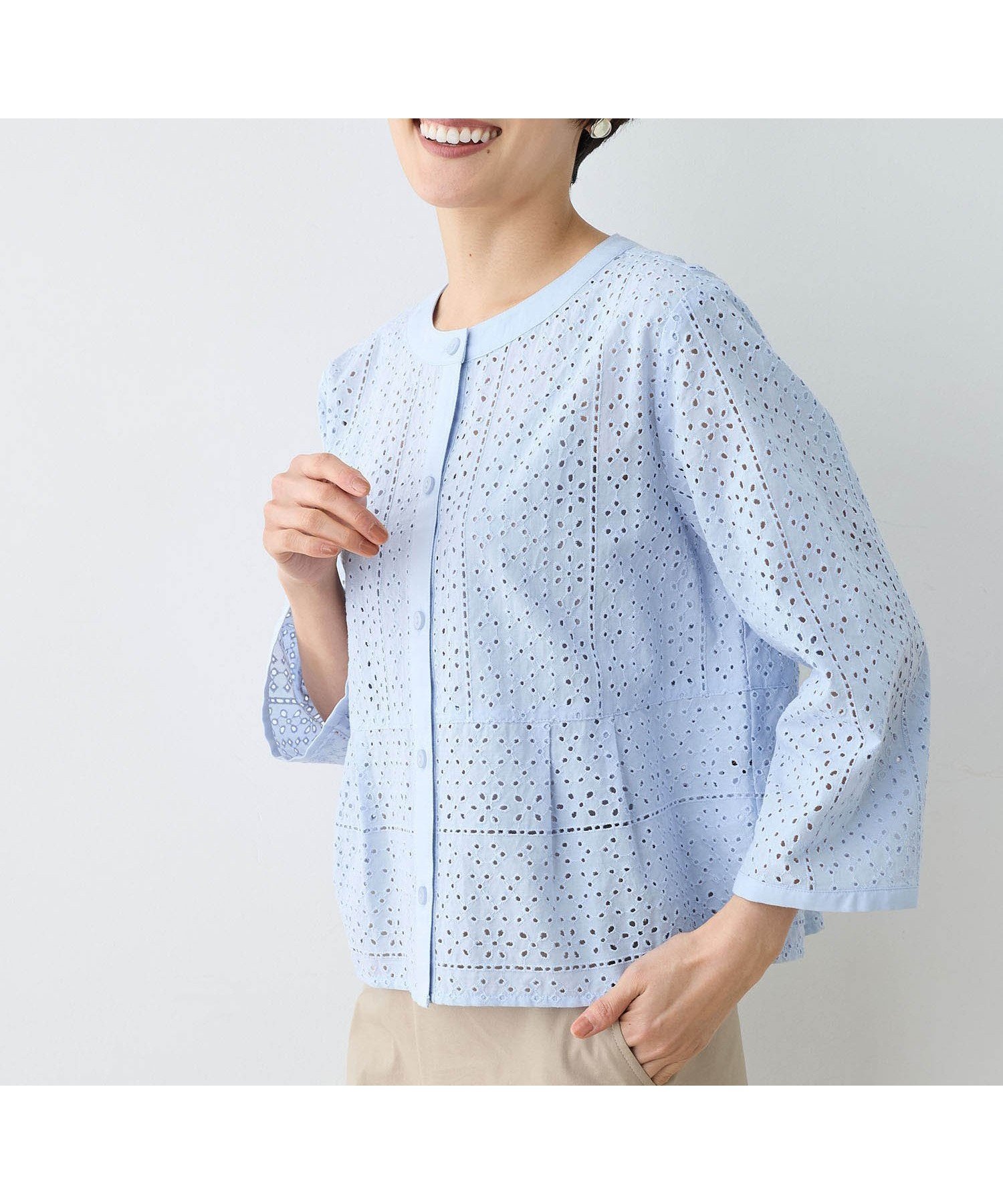 【デコイ/DECOY Since1981】の刺繍ジャケット インテリア・キッズ・メンズ・レディースファッション・服の通販 founy(ファニー) 　ファッション　Fashion　レディースファッション　WOMEN　アウター　Coat Outerwear　ジャケット　Jackets　シンプル　Simple　ジャケット　Jacket　バランス　Balance　フェミニン　Feminine　ペプラム　Peplum　切替　Switching　サックス|ID: prp329100004527498 ipo3291000000032016775