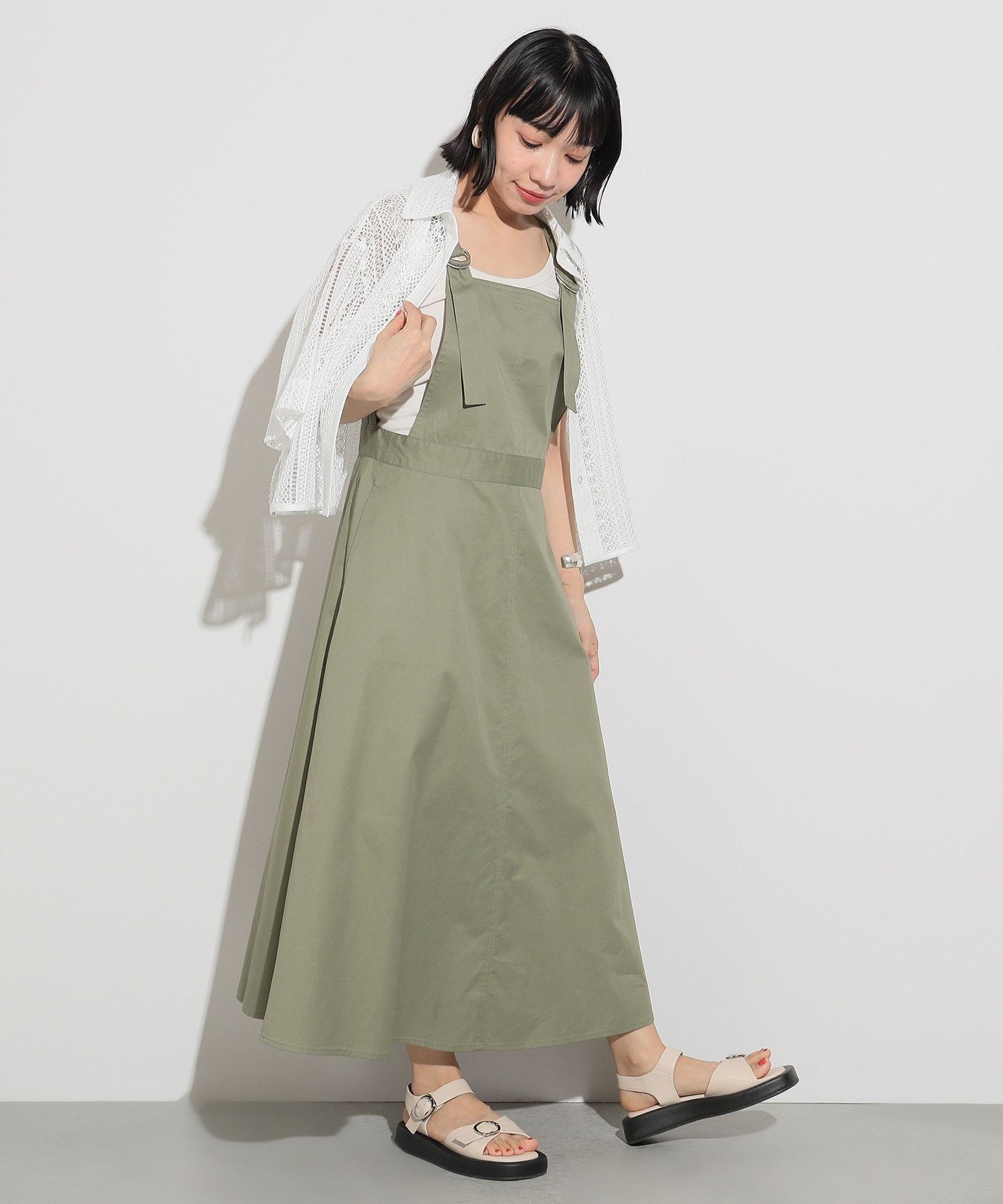 【その他のブランド/Other】のフレア ジャンパースカート インテリア・キッズ・メンズ・レディースファッション・服の通販 founy(ファニー) 　ファッション　Fashion　レディースファッション　WOMEN　スカート　Skirt　サンダル　Sandals　スニーカー　Sneakers　トレンド　Trend　ノースリーブ　No Sleeve　バランス　Balance　フレア　Flare　OLIVE|ID: prp329100004527503 ipo3291000000032016801
