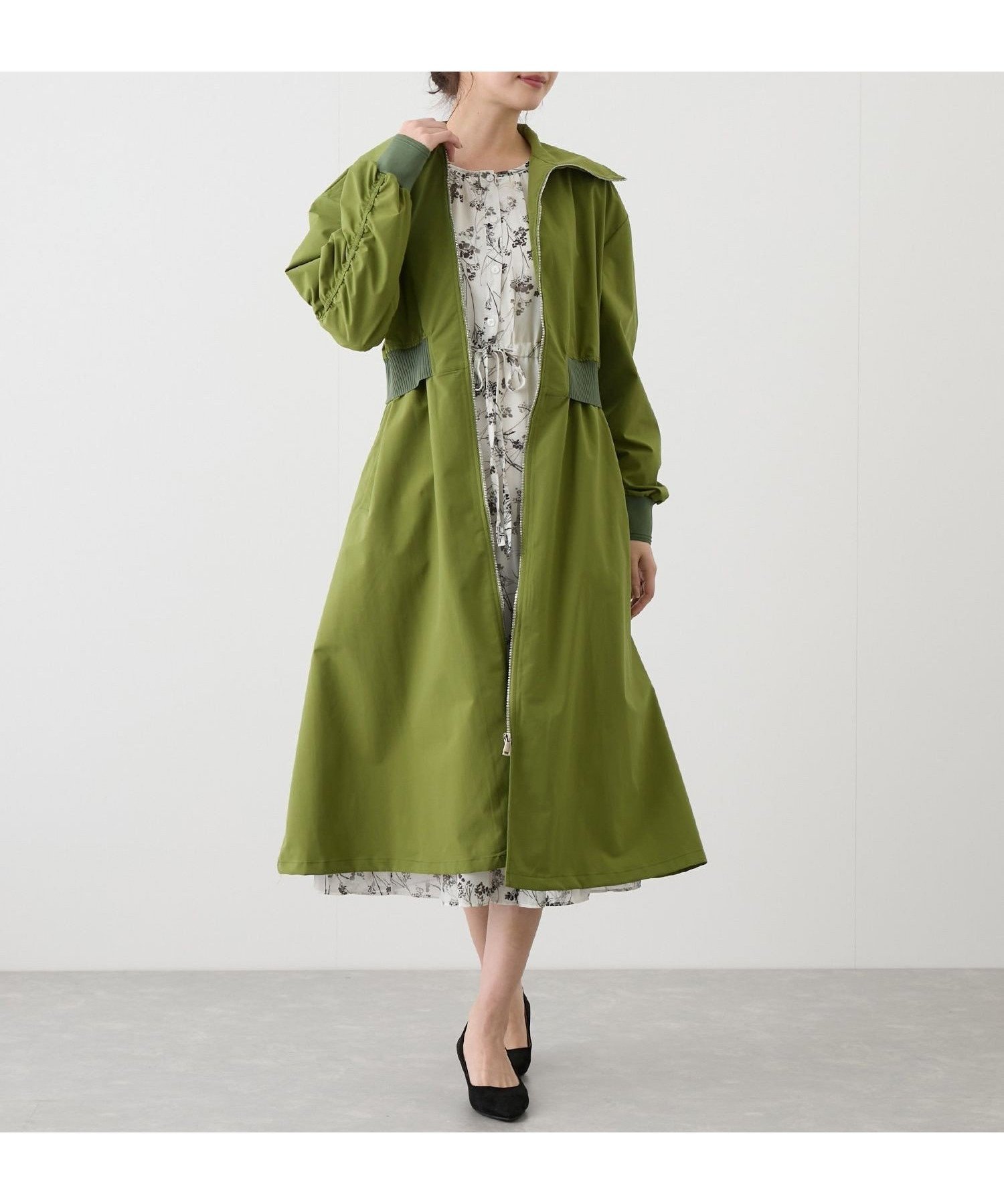 【ジャイロ/JAYRO】のウエスト切替ジップアップロングコート インテリア・キッズ・メンズ・レディースファッション・服の通販 founy(ファニー) 　ファッション　Fashion　レディースファッション　WOMEN　アウター　Coat Outerwear　コート　Coats　インナー　Inner　ギャザー　Gather　ポケット　Pocket　ロング　Long　切替　Switching　春　Spring　グリーン(30)|ID: prp329100004527554 ipo3291000000032017000