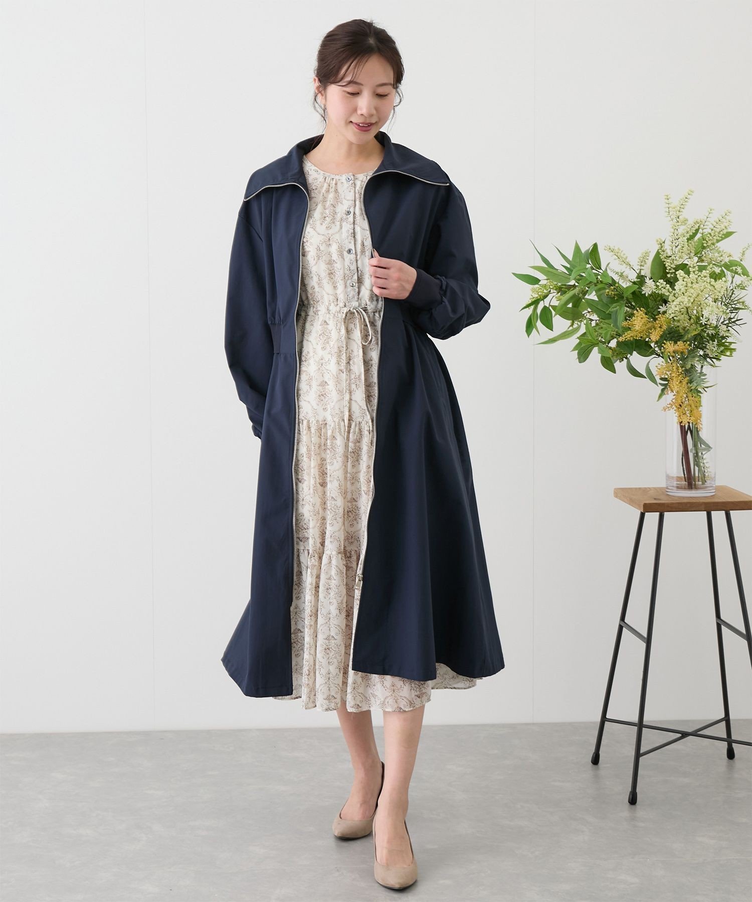 【ジャイロ/JAYRO】のウエスト切替ジップアップロングコート インテリア・キッズ・メンズ・レディースファッション・服の通販 founy(ファニー) 　ファッション　Fashion　レディースファッション　WOMEN　アウター　Coat Outerwear　コート　Coats　インナー　Inner　ギャザー　Gather　ポケット　Pocket　ロング　Long　切替　Switching　春　Spring　ネイビー(40)|ID: prp329100004527554 ipo3291000000032017002