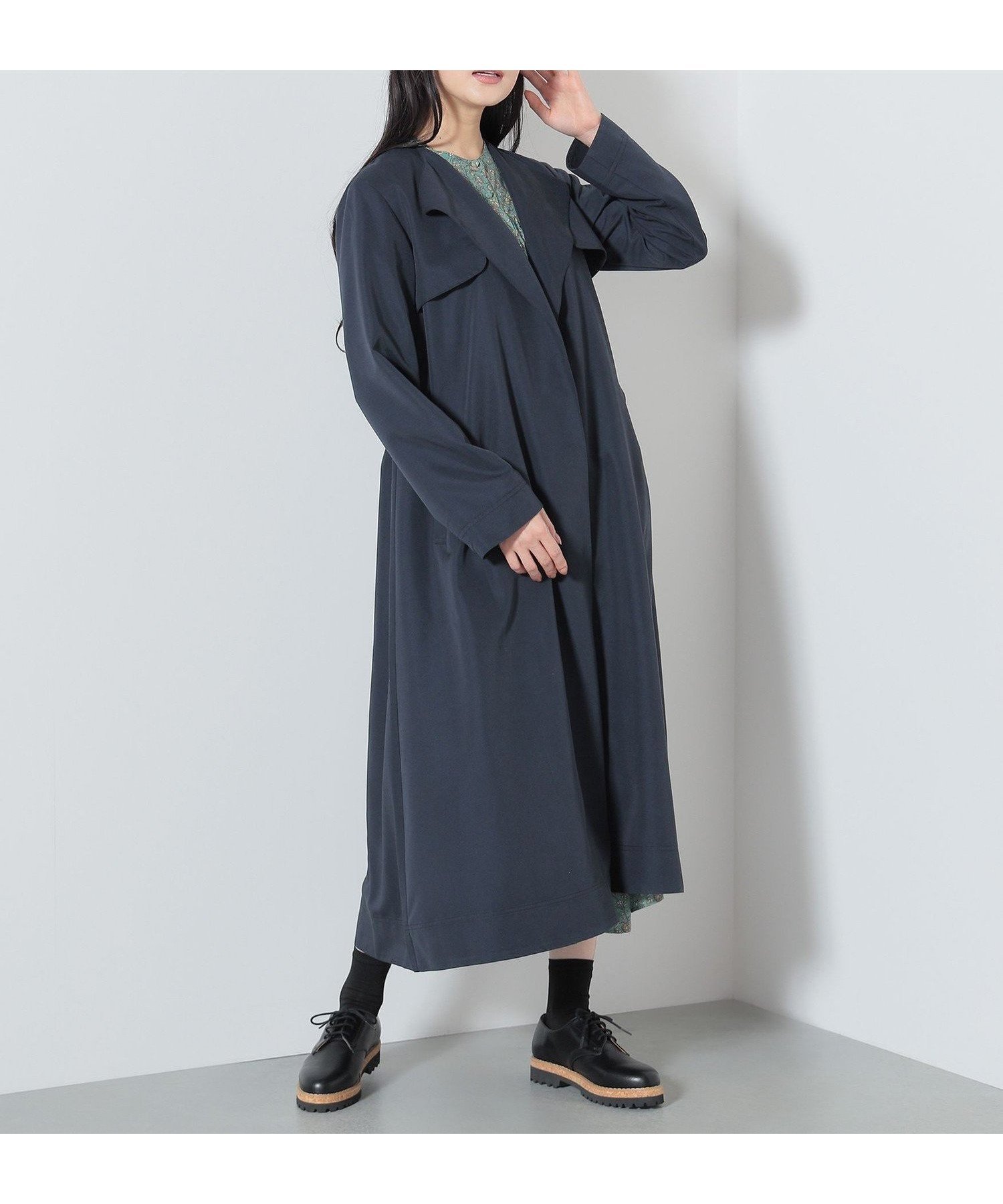 【その他のブランド/Other】のノーカラー トレンチコート インテリア・キッズ・メンズ・レディースファッション・服の通販 founy(ファニー) 　ファッション　Fashion　レディースファッション　WOMEN　アウター　Coat Outerwear　コート　Coats　トレンチコート　Trench Coats　春　Spring　クロシェ　Crochet　今季　This Season　シアー　Sheer　トレンチ　Trench　トレンド　Trend　バランス　Balance　フォルム　Form　リラックス　Relax　ロング　Long　おすすめ　Recommend　エレガント 上品　Elegant　ビジネス 仕事 通勤　Business　NAVY|ID: prp329100004527582 ipo3291000000032017136