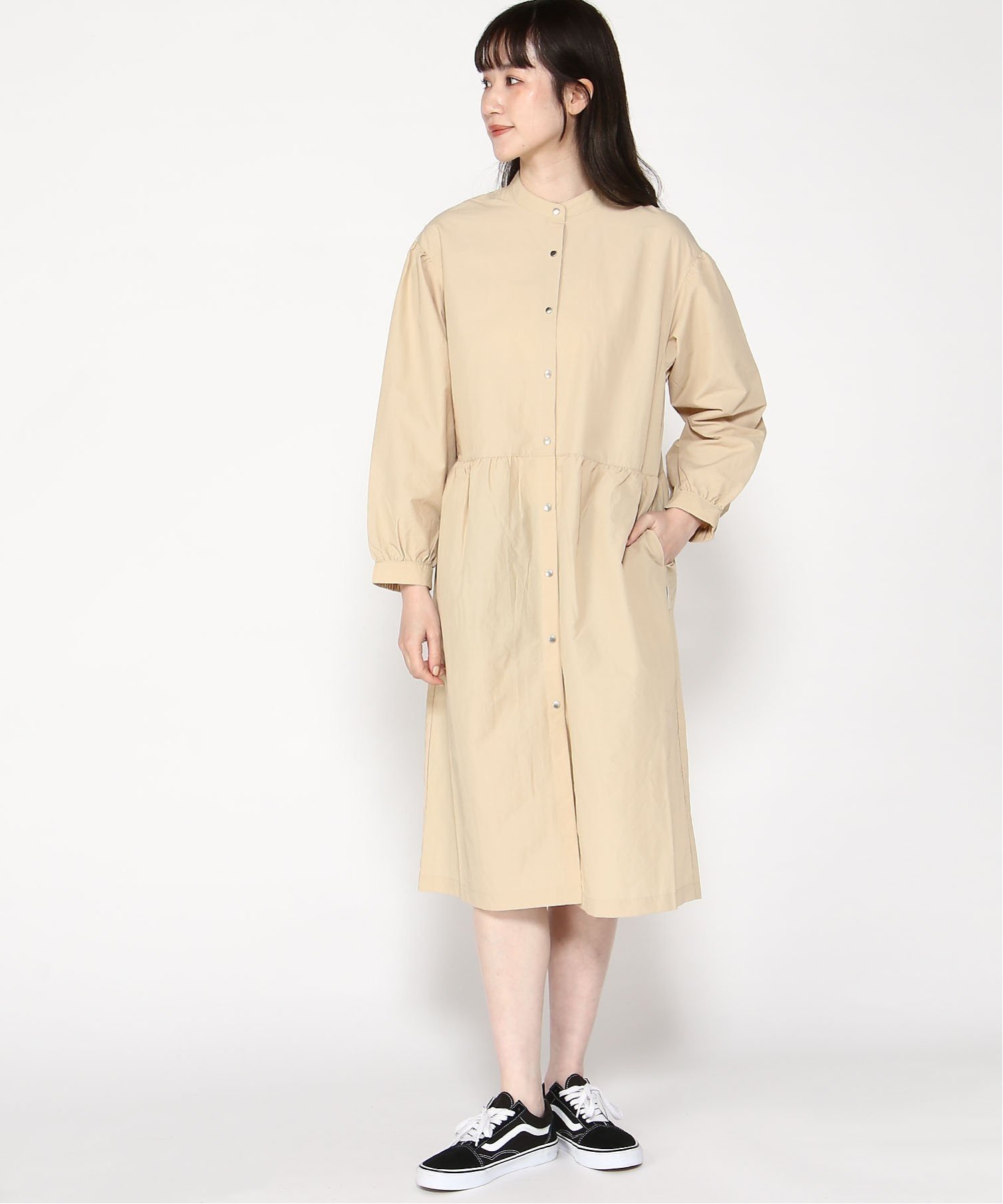 【クロコダイル/CROCODILE】のCROCODILEノーカラーウエスト切り替えライトコート インテリア・キッズ・メンズ・レディースファッション・服の通販 founy(ファニー) 　ファッション　Fashion　レディースファッション　WOMEN　アウター　Coat Outerwear　コート　Coats　ベージュ|ID: prp329100004527597 ipo3291000000032017190