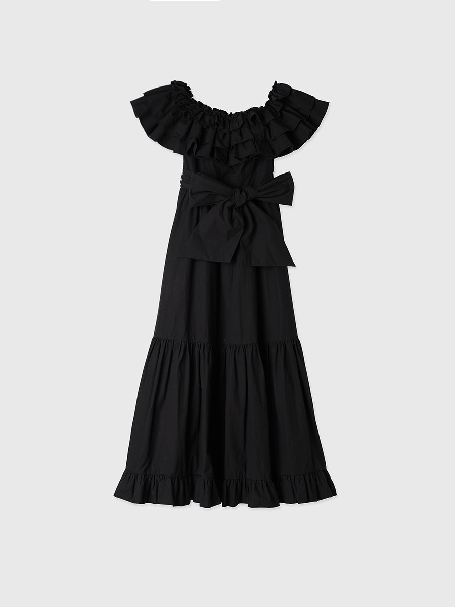 【エイミーイストワール/eimy istoire】のオフショルフリルマキシワンピース インテリア・キッズ・メンズ・レディースファッション・服の通販 founy(ファニー) 　ファッション　Fashion　レディースファッション　WOMEN　ワンピース　Dress　マキシワンピース　Maxi Dress　おすすめ　Recommend　オフショル　Off Shoulder　クラシカル　Classical　スニーカー　Sneakers　ドレス　Dress　ネックレス　Necklace　バランス　Balance　パール　Pearl　フリル　Frills　マキシ　Maxi　リゾート　Resort　リボン　Ribbon　エレガント 上品　Elegant　BLACK|ID: prp329100004527642 ipo3291000000032017366