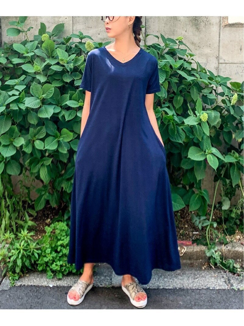 【ジュノア/JUNOAH】のAラインゆったり半袖マキシ丈ワンピース インテリア・キッズ・メンズ・レディースファッション・服の通販 founy(ファニー) 　ファッション　Fashion　レディースファッション　WOMEN　ワンピース　Dress　マキシ　Maxi　半袖　Short Sleeve　ネイビー|ID: prp329100004527645 ipo3291000000032305420