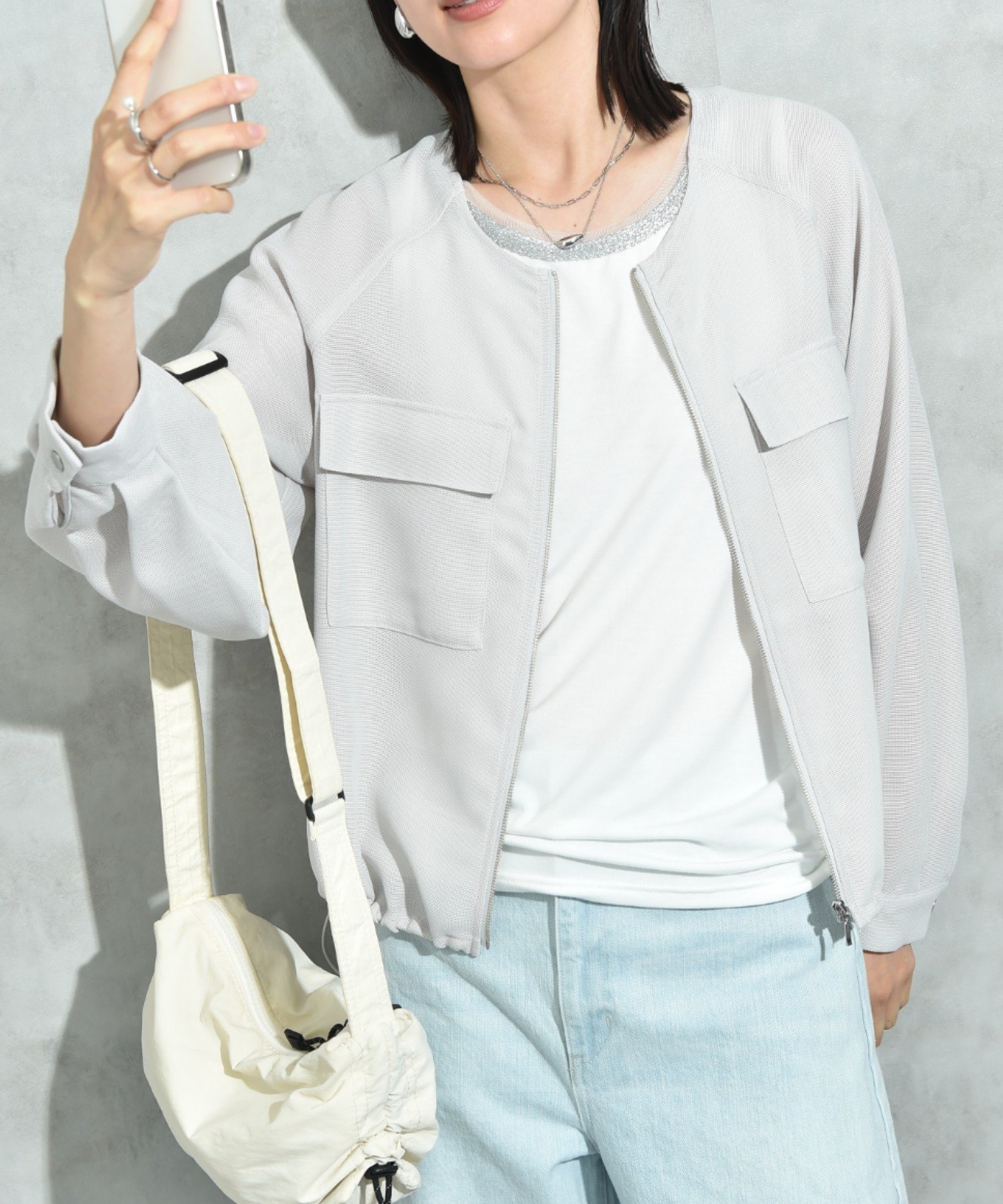 【インタープラネット/INTERPLANET】のメッシュZIPブルゾン インテリア・キッズ・メンズ・レディースファッション・服の通販 founy(ファニー) 　ファッション　Fashion　レディースファッション　WOMEN　アウター　Coat Outerwear　ブルゾン　Blouson/Jackets　ブルゾン　Blouson　メッシュ　Mesh　ライトグレー|ID: prp329100004527653 ipo3291000000032056411