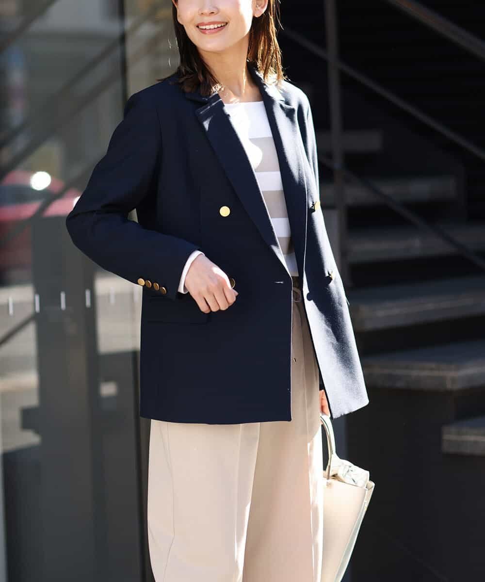【アー ヴェー ヴェー/a.v.v】の【マシンウォッシャブル】ダブルブレストジャケット 人気、トレンドファッション・服の通販 founy(ファニー) 　ファッション　Fashion　レディースファッション　WOMEN　アウター　Coat Outerwear　ジャケット　Jackets　おすすめ　Recommend　インナー　Inner　ストライプ　Stripe　デニム　Denim　トレンド　Trend　ベーシック　Basic　再入荷　Restock/Back In Stock/Re Arrival　洗える　Washable　ビジネス 仕事 通勤　Business　 other-1|ID: prp329100004527660 ipo3291000000032017437