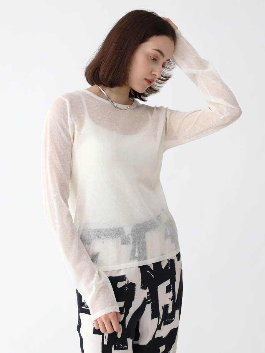 【ラシュッド/LASUD】のラウンドネックシアートップス インテリア・キッズ・メンズ・レディースファッション・服の通販 founy(ファニー) 　ファッション　Fashion　レディースファッション　WOMEN　トップス・カットソー　Tops/Tshirt　ミックス　Mix　リネン　Linen　エレガント 上品　Elegant　オフホワイト|ID: prp329100004527812 ipo3291000000032018062