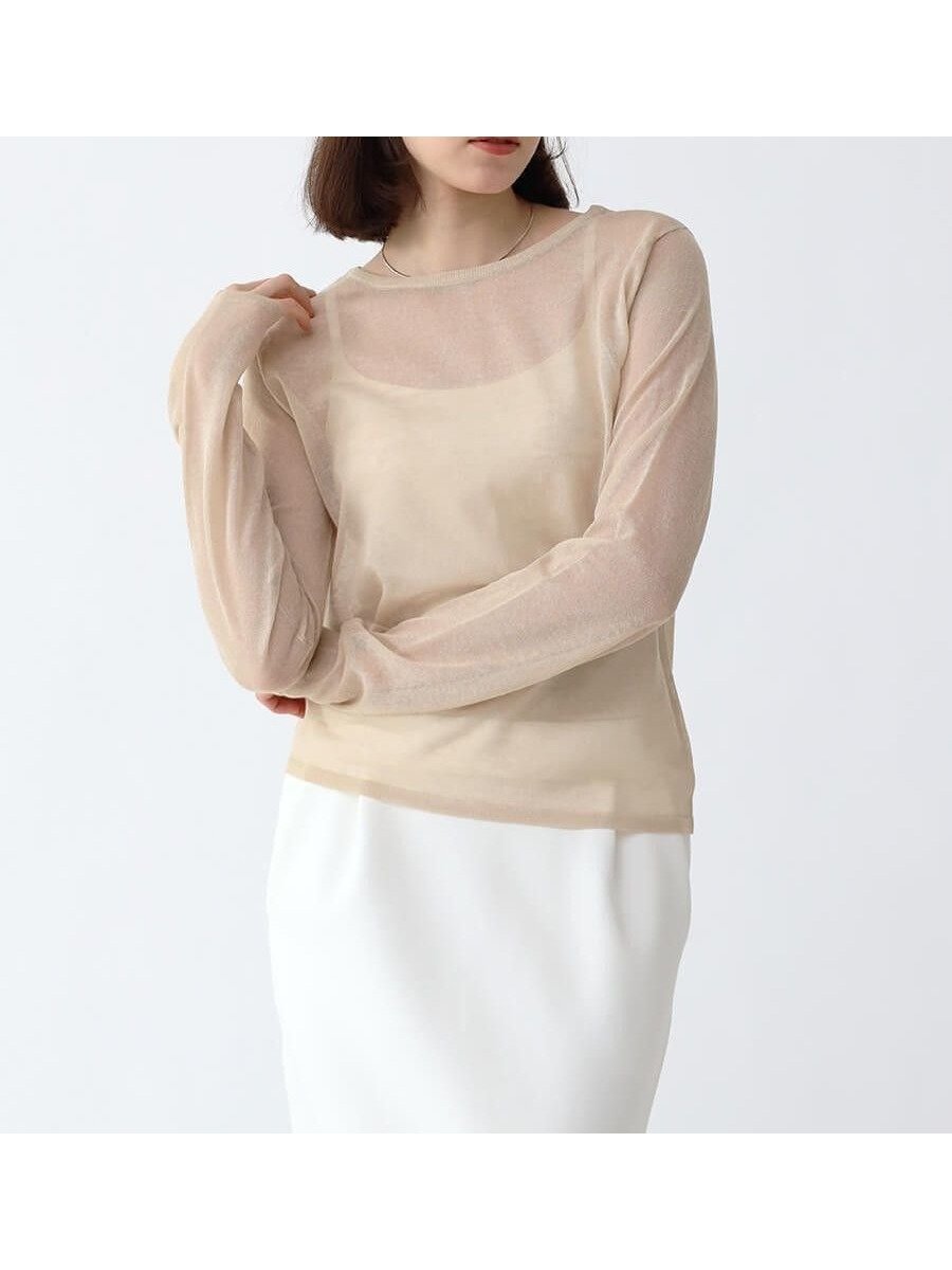 【ラシュッド/LASUD】のラウンドネックシアートップス インテリア・キッズ・メンズ・レディースファッション・服の通販 founy(ファニー) 　ファッション　Fashion　レディースファッション　WOMEN　トップス・カットソー　Tops/Tshirt　ミックス　Mix　リネン　Linen　エレガント 上品　Elegant　ベージュ|ID: prp329100004527812 ipo3291000000032018064