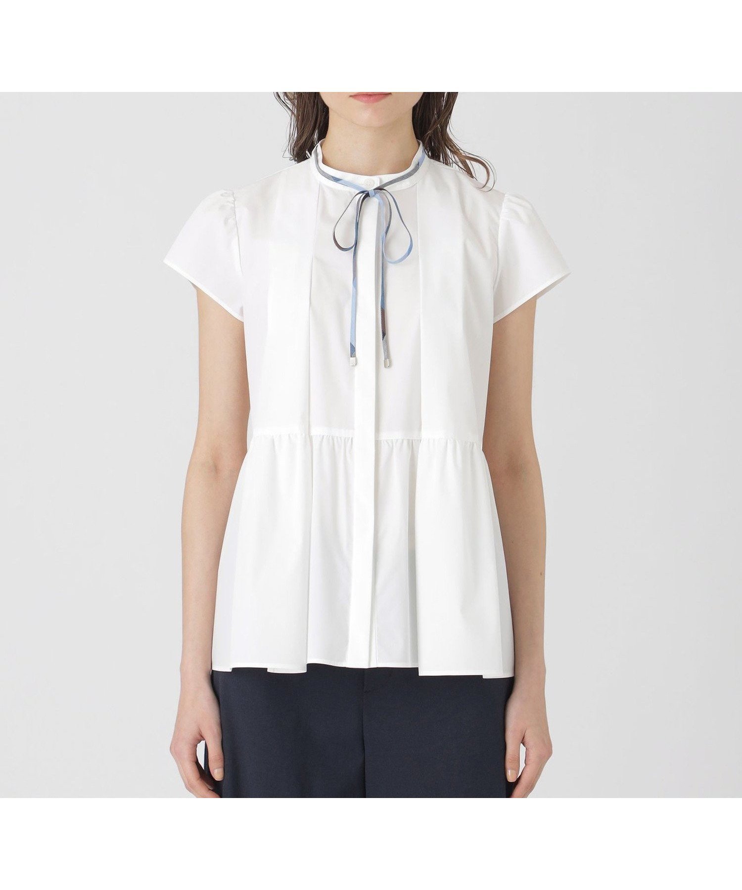 【ブルーレーベル クレストブリッジ/BLUE LABEL CRESTBRIDGE】のコンパクトタイプライターペプラムブラウス 人気、トレンドファッション・服の通販 founy(ファニー) 　ファッション　Fashion　レディースファッション　Fashion for Women　トップス・カットソー　Cut & Sew Tops　シャツ・ブラウス・オフィスカジュアル　Elegant Blouses & Button-Ups　ギャザー　Gathered, Ruffled　ペプラム　Peplum, Flared Hem　リボン　Ribbon, Bow　切替　Switching, Contrast Panel　 other-1|ID: prp329100004527857 ipo3291000000032765176