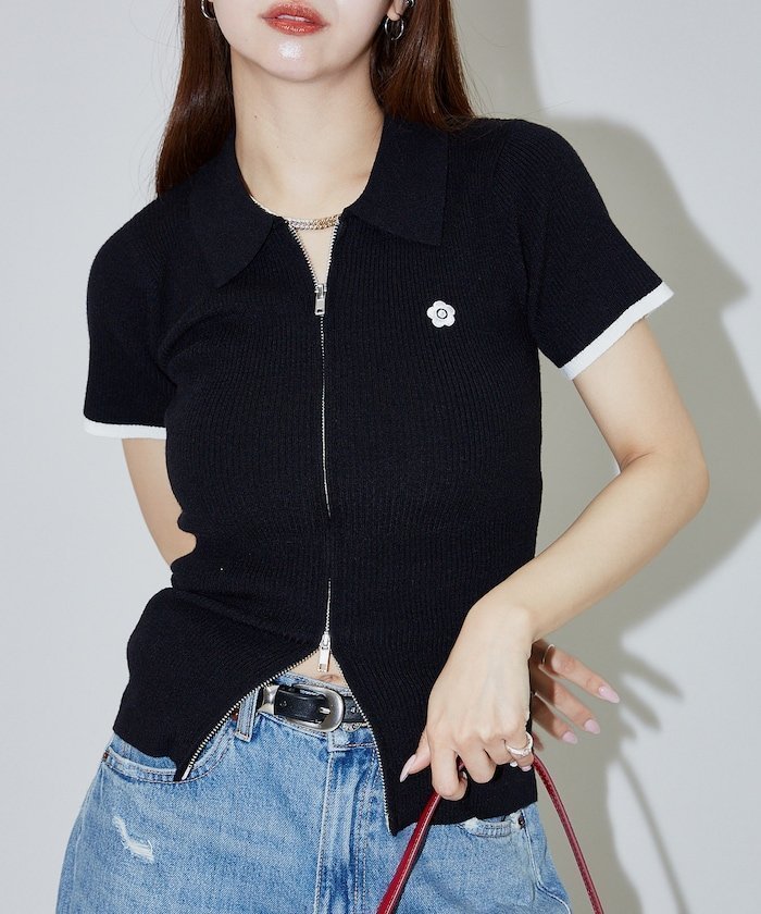 【フリークスストア/FREAK'S STORE】の袖配色 襟付き ジップ サマーニットポロ 限定展開 25SS インテリア・キッズ・メンズ・レディースファッション・服の通販 founy(ファニー) 　ファッション　Fashion　レディースファッション　Ladies' Fashion Online　トップス・カットソー　Tops/Tshirt　ニット　Knit Tops　カーゴパンツ　Cargo Pants　シンプル　Simple　ジップ　Zip　スペシャル　Special　スラックス　Slacks　デニム　Denim　バランス　Balance　フィット　Fit　ミニスカート　Mini Skirt　リアル　Real　ワイド　Wide　ワンポイント　One Point　S/S・春夏　Ss・Spring/Summer　おすすめ　Recommend　夏　Summer　2025年　2025　2025春夏・S/S　Ss,Spring/Summer,2025　ブラック|ID: prp329100004527876 ipo3291000000032608629