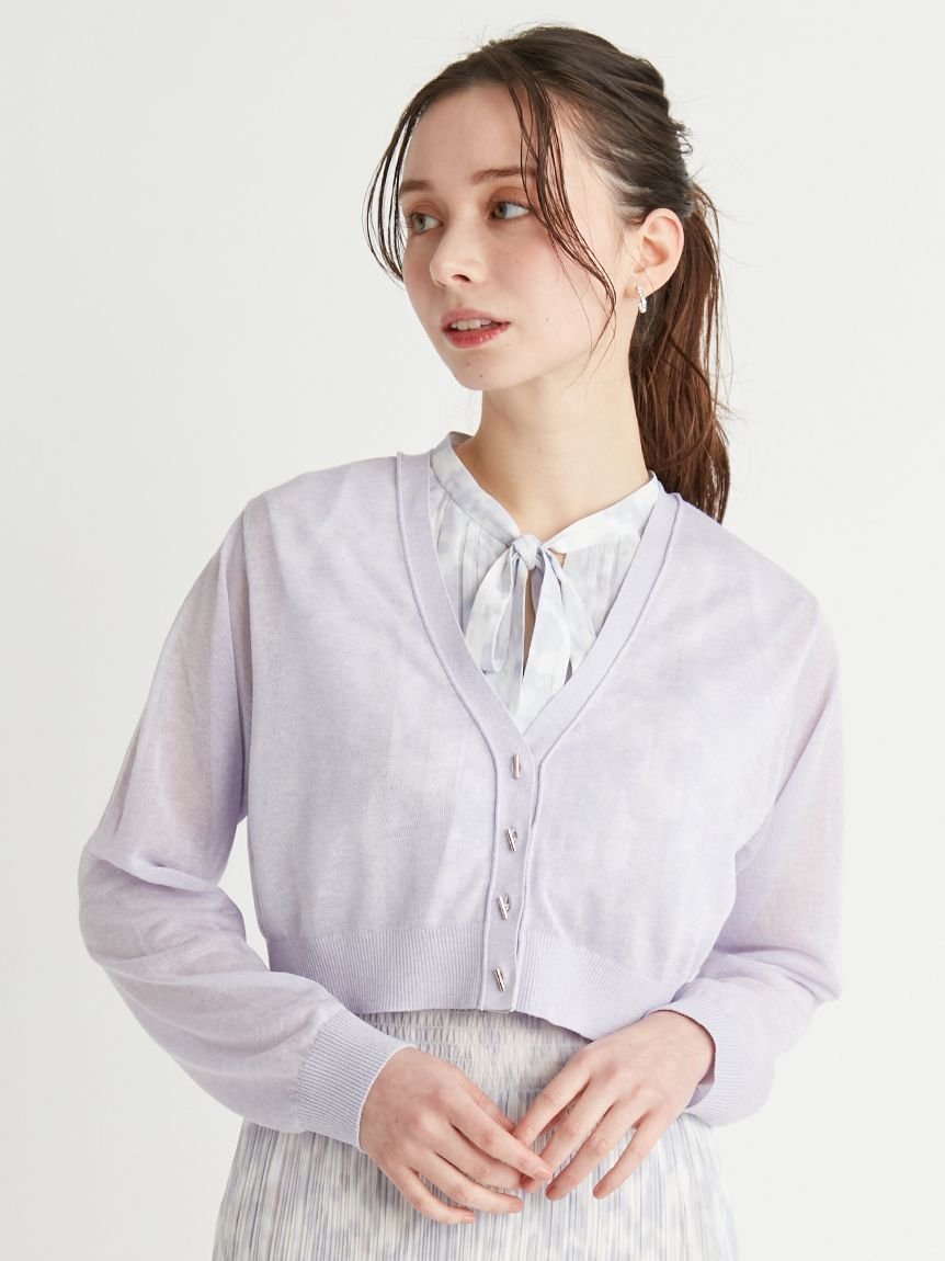【セルフォード/CELFORD】のシアーVネックカーディガン インテリア・キッズ・メンズ・レディースファッション・服の通販 founy(ファニー) 　ファッション　Fashion　レディースファッション　WOMEN　トップス・カットソー　Tops/Tshirt　カーディガン　Cardigans　Vネック　V-Neck　カーディガン　Cardigan　シアー　Sheer　シフォン　Chiffon　フロント　Front　メタル　Metal　エレガント 上品　Elegant　LAV[071]|ID: prp329100004527895 ipo3291000000032018412