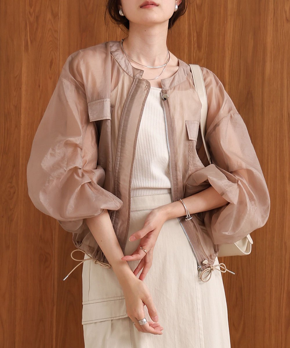 【バブ ブージュルード/Bab Bou Jeloud】のドロストシアーブルゾン インテリア・キッズ・メンズ・レディースファッション・服の通販 founy(ファニー) 　ファッション　Fashion　レディースファッション　WOMEN　アウター　Coat Outerwear　ブルゾン　Blouson/Jackets　エアリー　Airy　シアー　Sheer　ジーンズ　Jeans　スラックス　Slacks　バランス　Balance　パイピング　Piping　ブルゾン　Blouson　夏　Summer　春　Spring　BEIGE|ID: prp329100004527943 ipo3291000000032018599